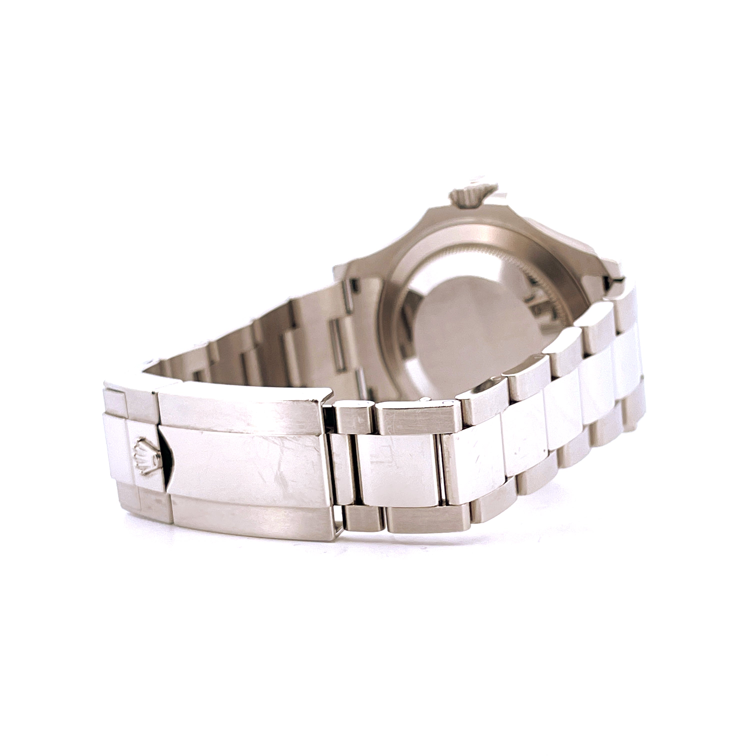 Rolex Yacht-Master 40 Blue, Edelstahlgehäuse und Armband, Rückansicht auf weißem Hintergrund