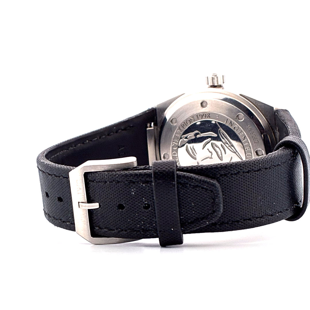 IWC Ingenieur Automatic Zinedine Zidane Limited Edition 1000 Rückseite mit schwarzem Armband und Schließe