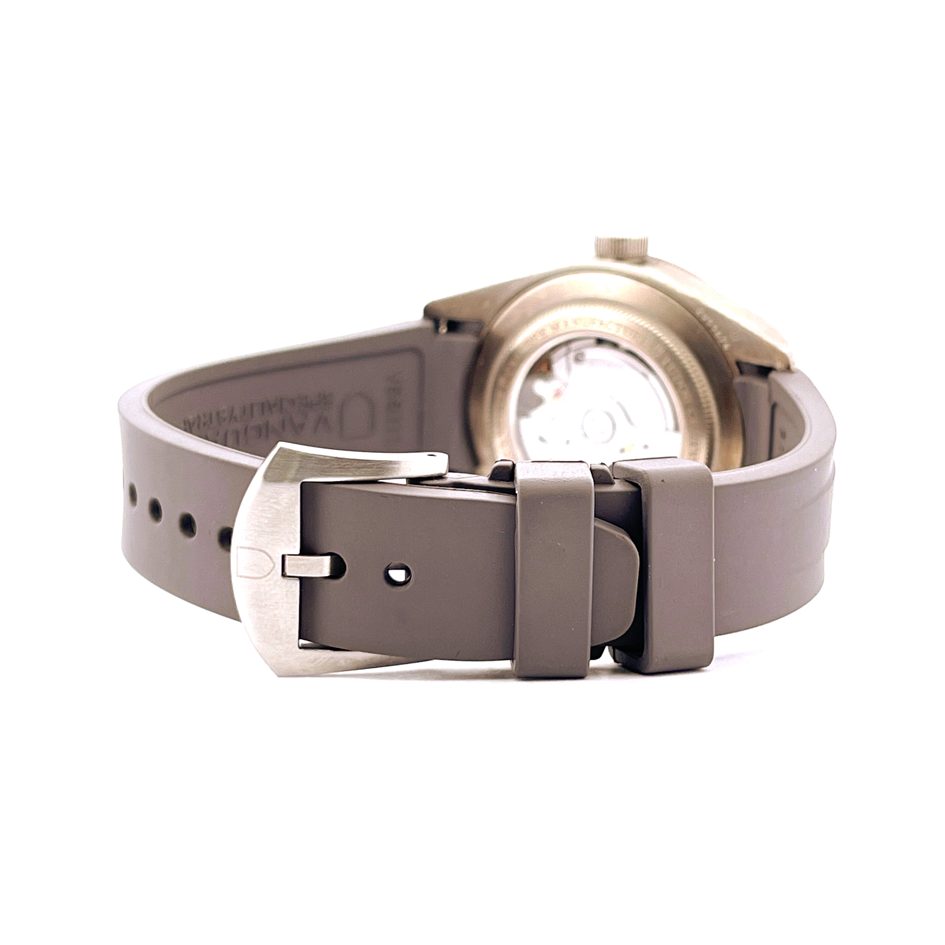 Tudor Black Bay Fifty-Eight Silver, Rückseite mit Silbergehäuse und Dornschließe, graues Band