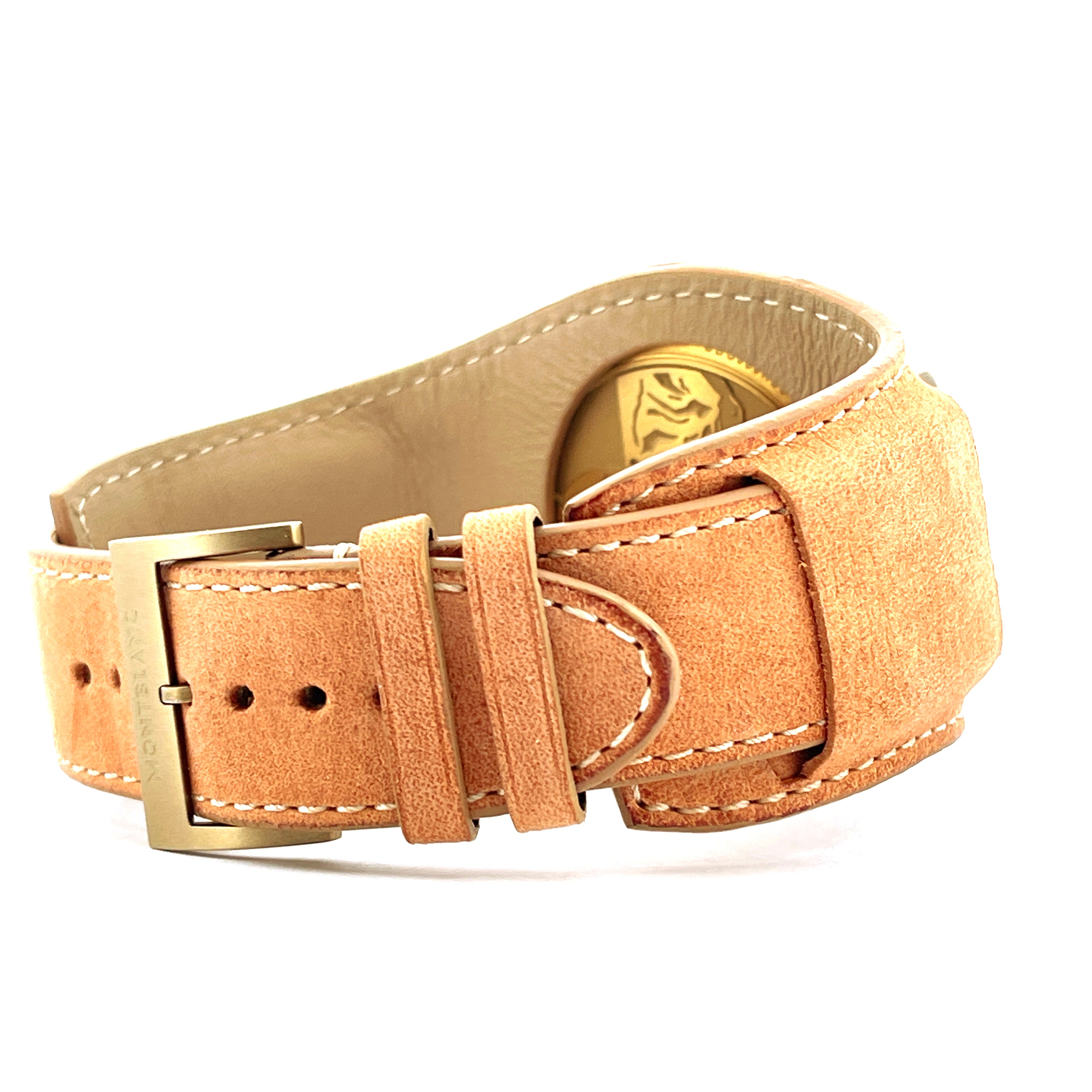 Montblanc 1858 Geosphere Armband aus hellbraunem Wildleder mit bronzefarbener Schließe