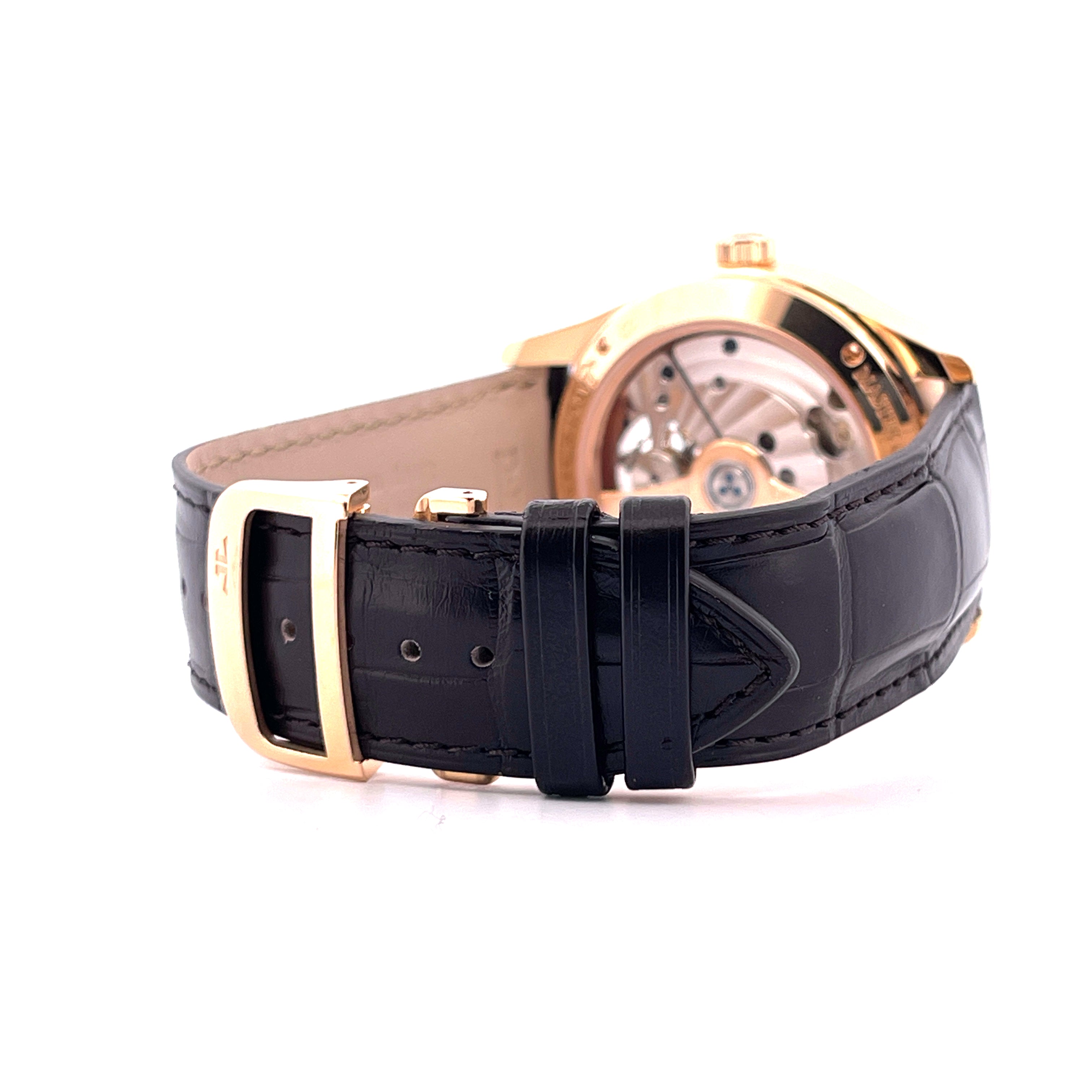Jaeger LeCoultre Master Grande Tradition Tourbillon Perpetual Calendar Roségold mit schwarzem Lederarmband und Dornschließe