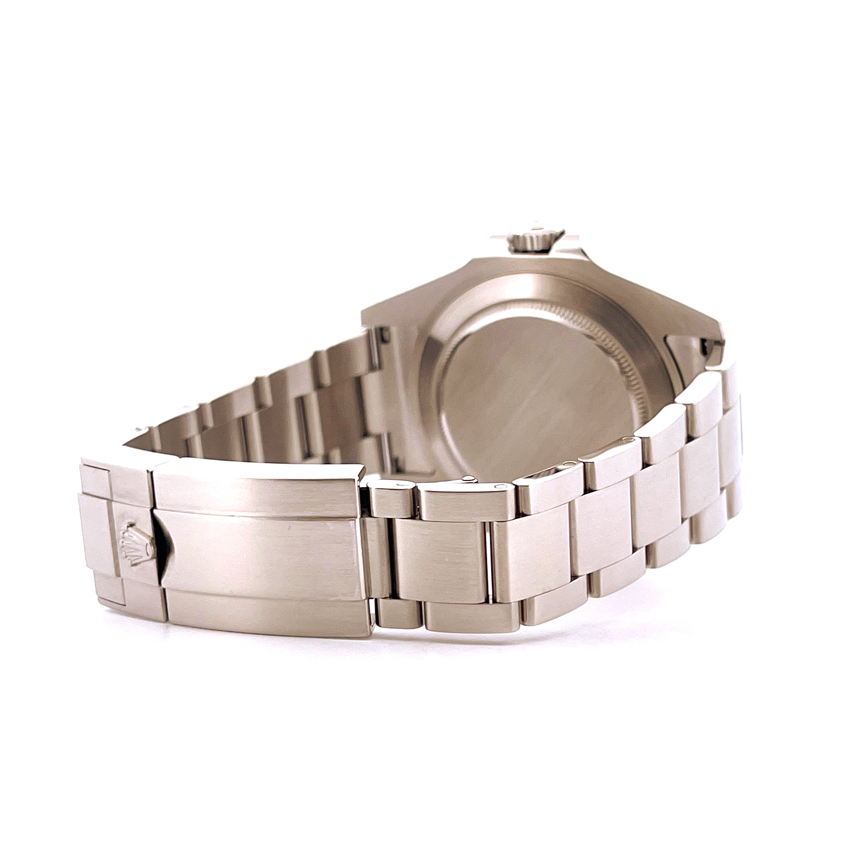 Nahaufnahme der Rolex Explorer II Polar Dial (2015) aus Stahl, Rückansicht und Armband mit Schließe