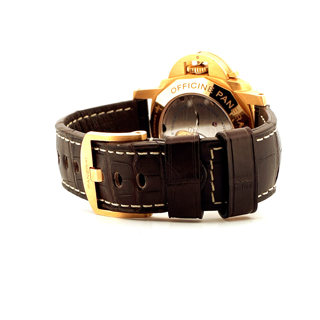 Panerai Luminor 1950 8 Days GMT Pam 289 Roségold mit dunkelbraunem Krokodillederarmband