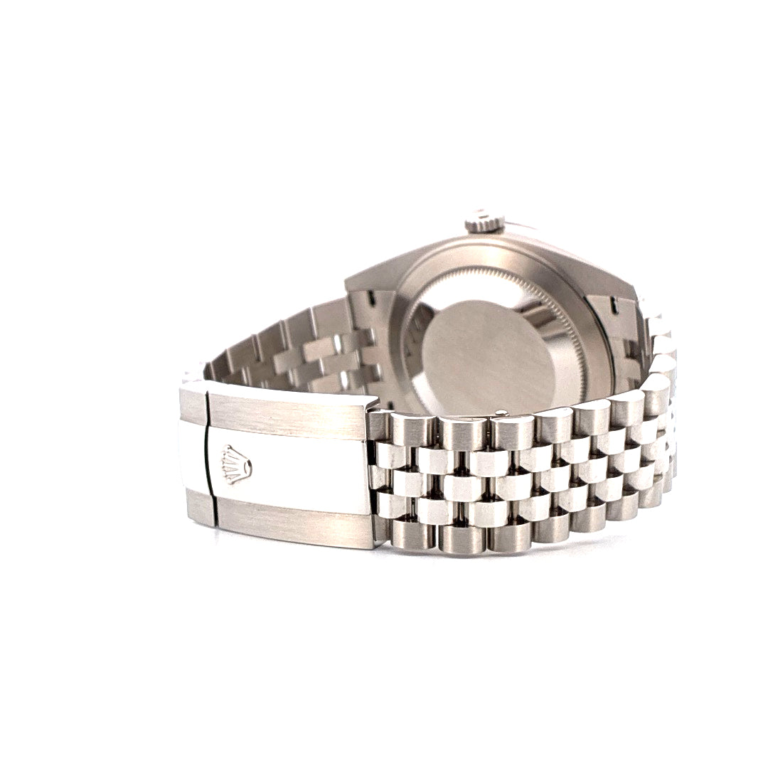 Rolex Datejust 41 Edelstahl/Weißgold Seitenansicht mit Schließe und Armbanddetails