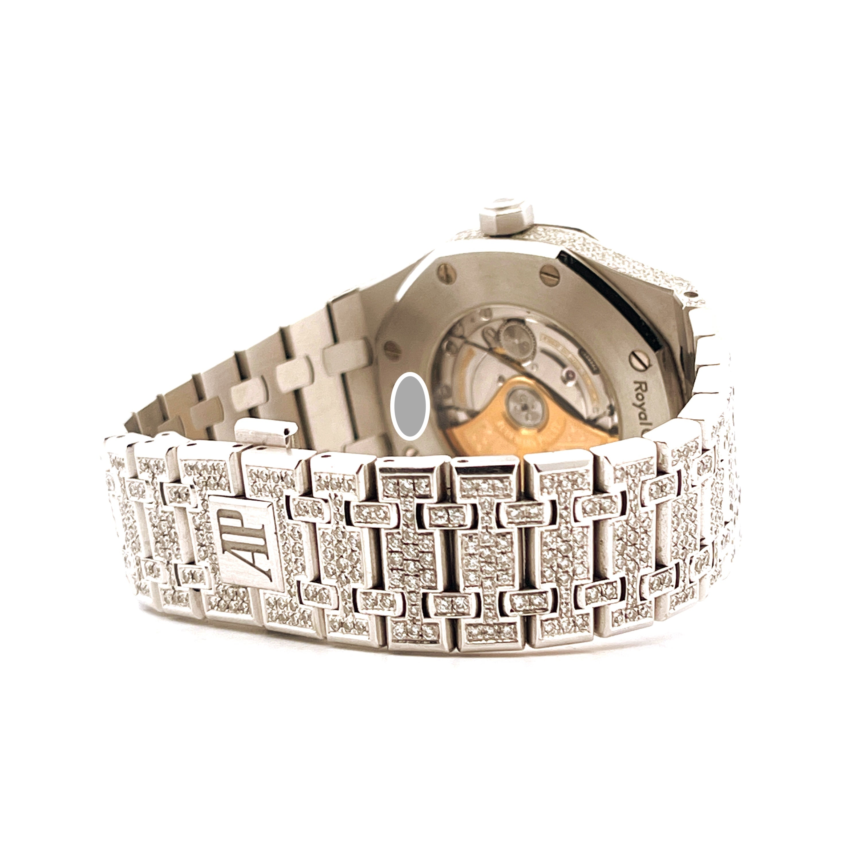 Audemars Piguet Royal Oak 15400ST Iced Out mit Diamanten besetztes Armband und Sichtboden