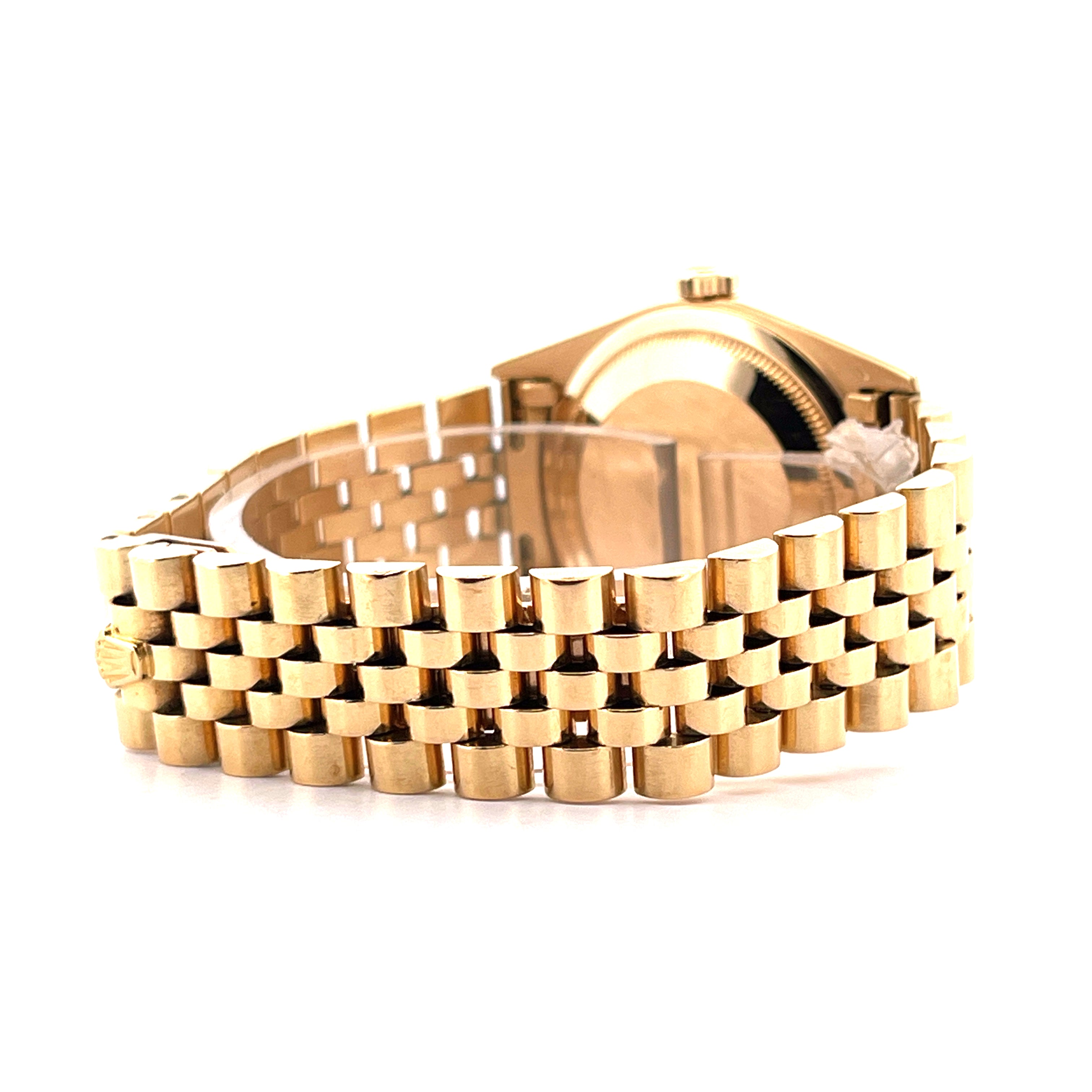 Rolex Day-Date 36 Automatik Gelbgold Armband in Seitenansicht auf weißem Hintergrund