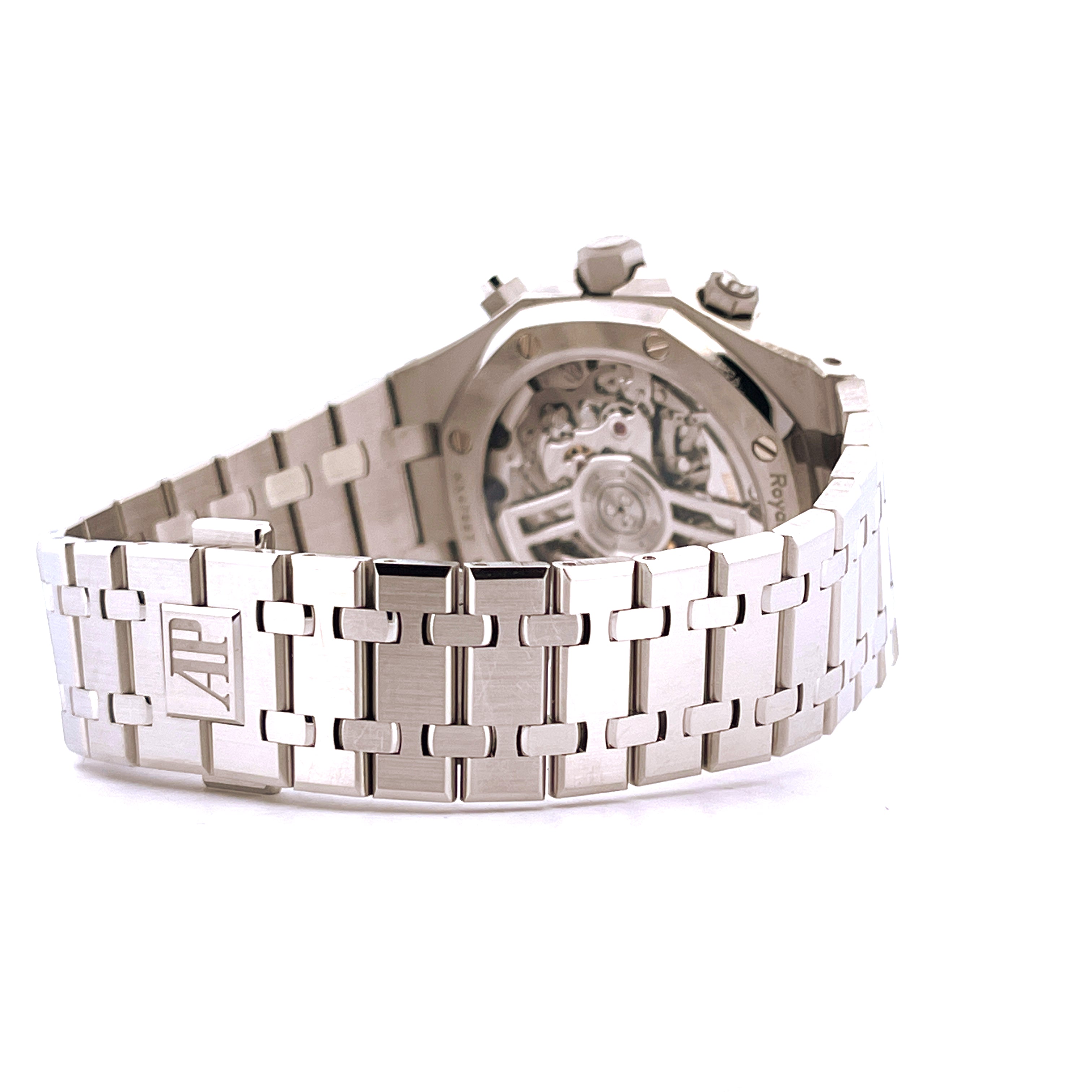 Audemars Piguet Royal Oak Chrono mit Saphirglasboden auf Armband aus Stahl