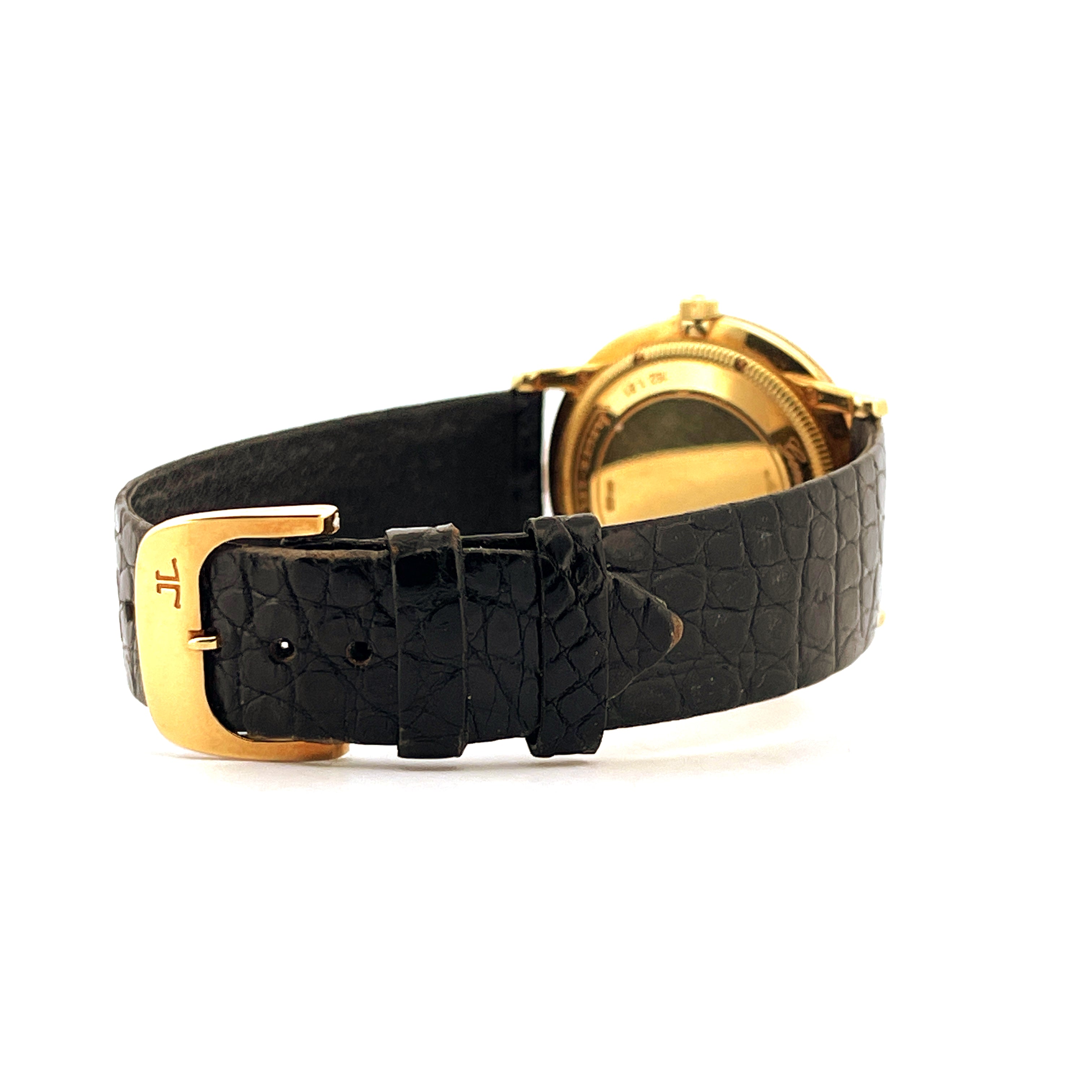 Jaeger LeCoultre Gentilhomme 18k Gold auf schwarzem Krokoband mit JL-Schnalle Seitenansicht