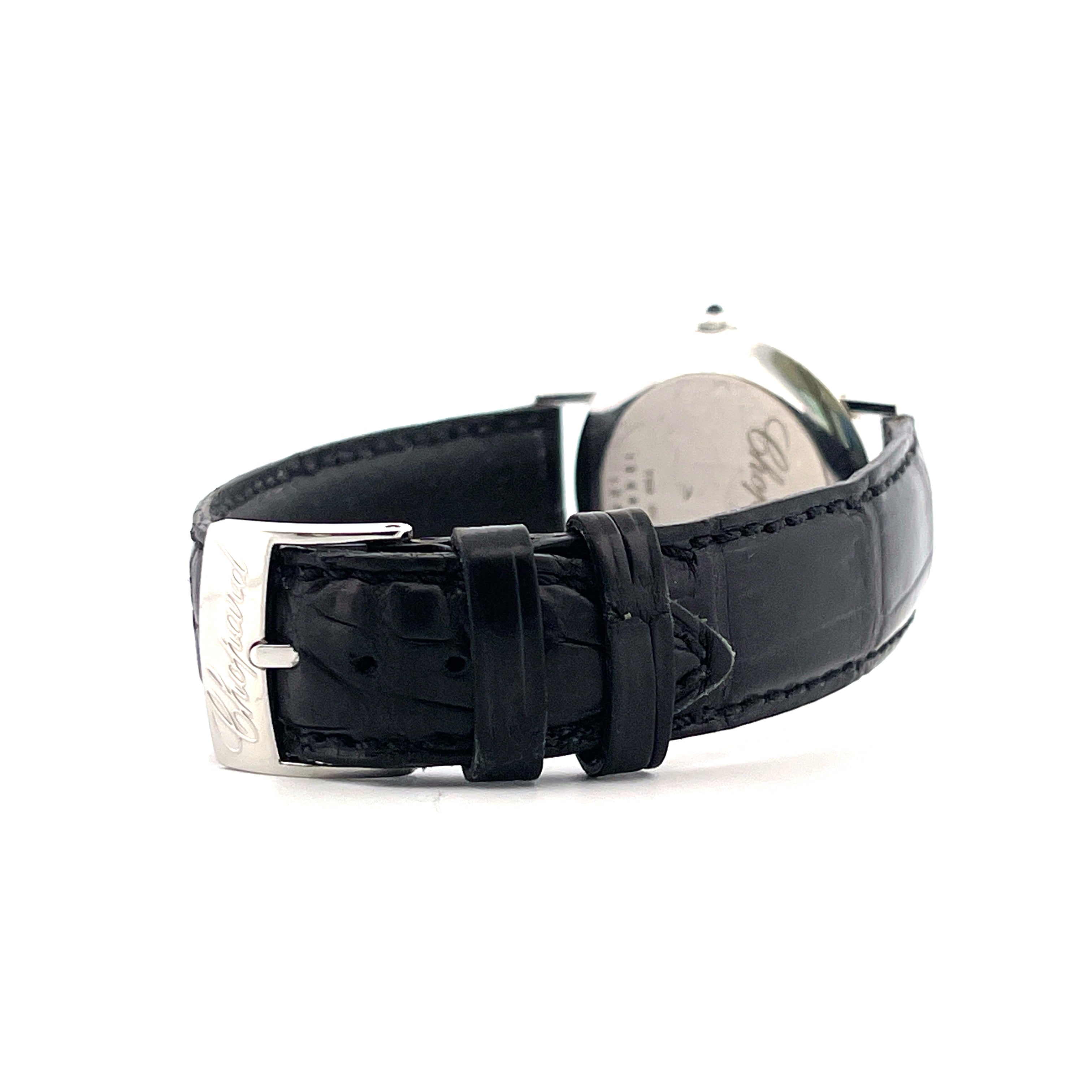 Chopard Ultra Thin Classic 1996 Weißgold Uhr mit schwarzem Lederarmband und Schließe