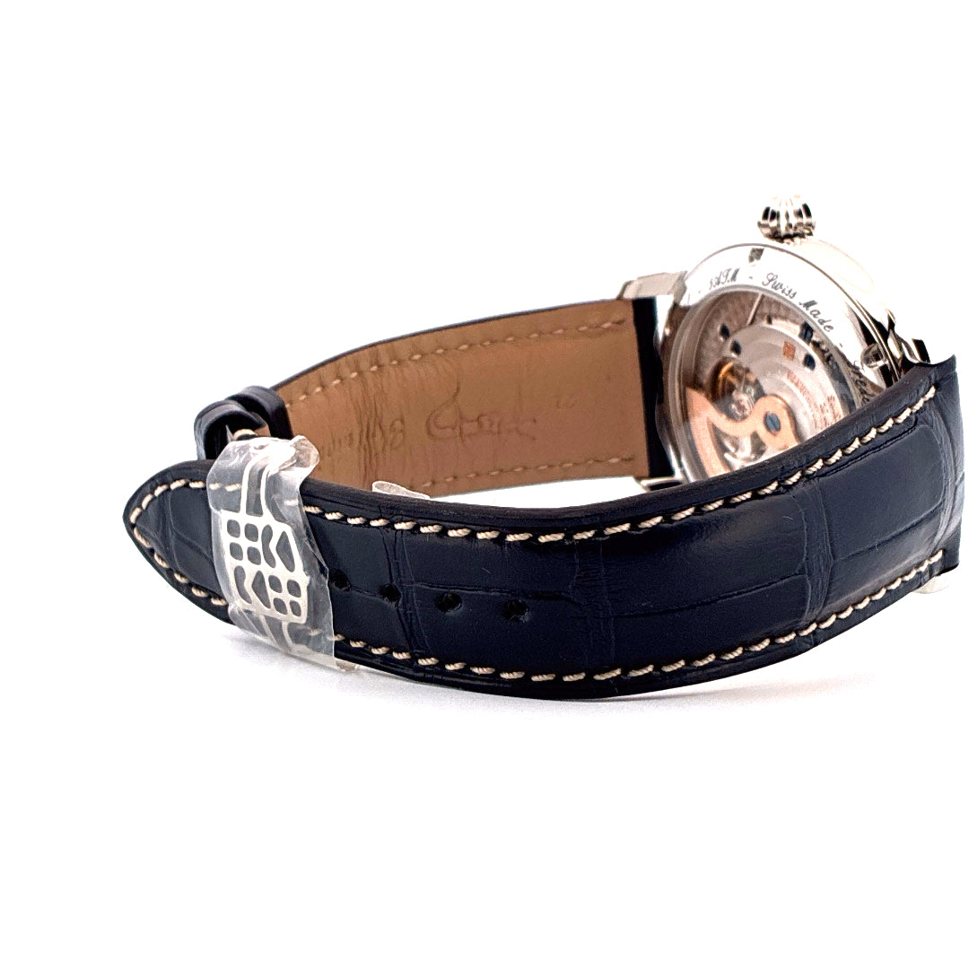 Frederique Constant Classic Manufacture Worldtimer Automatik-Uhr mit blauem Lederarmband und Sichtboden