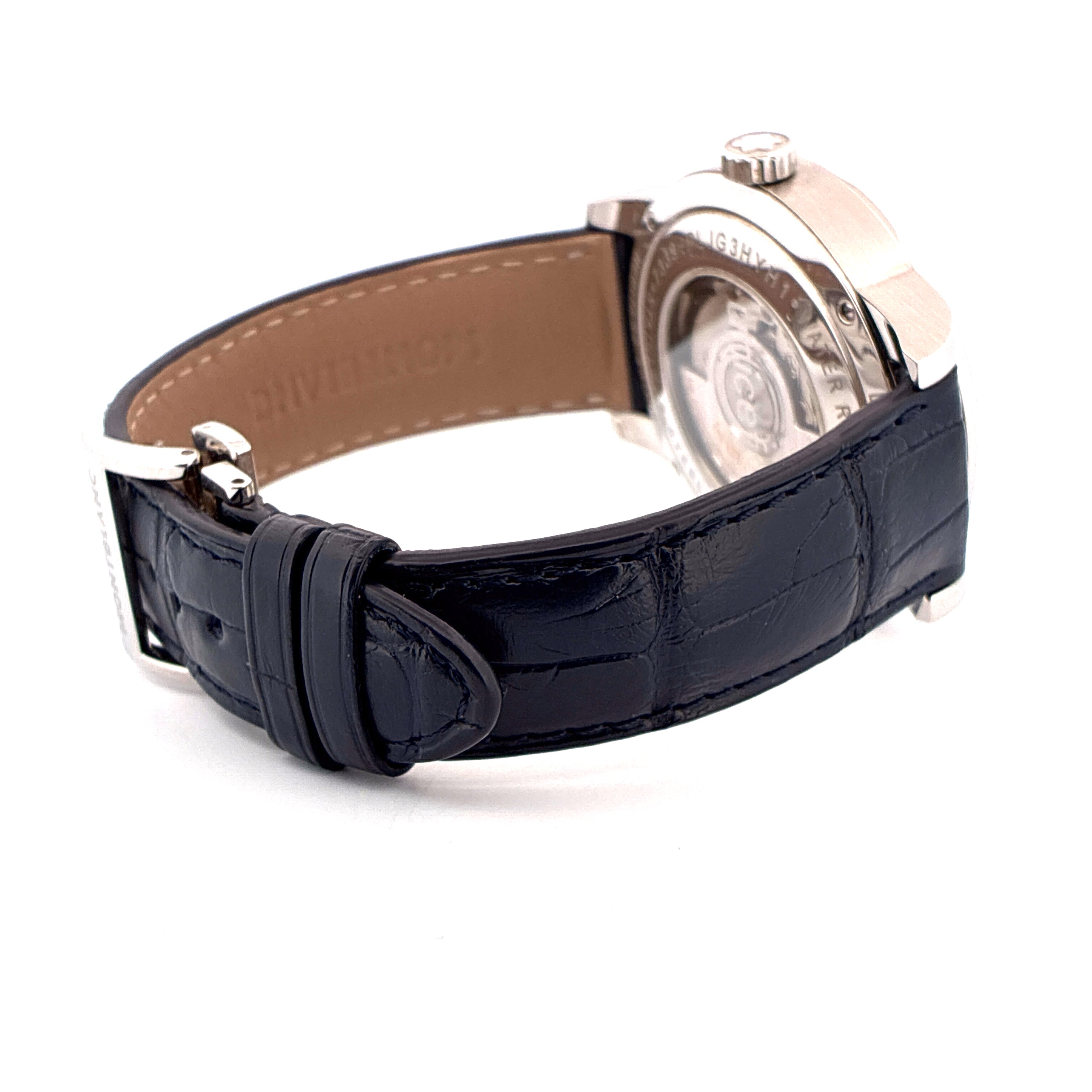 Seitenansicht des Montblanc Heritage Spirit Orbis Terrarum Unicef mit schwarzem Lederarmband