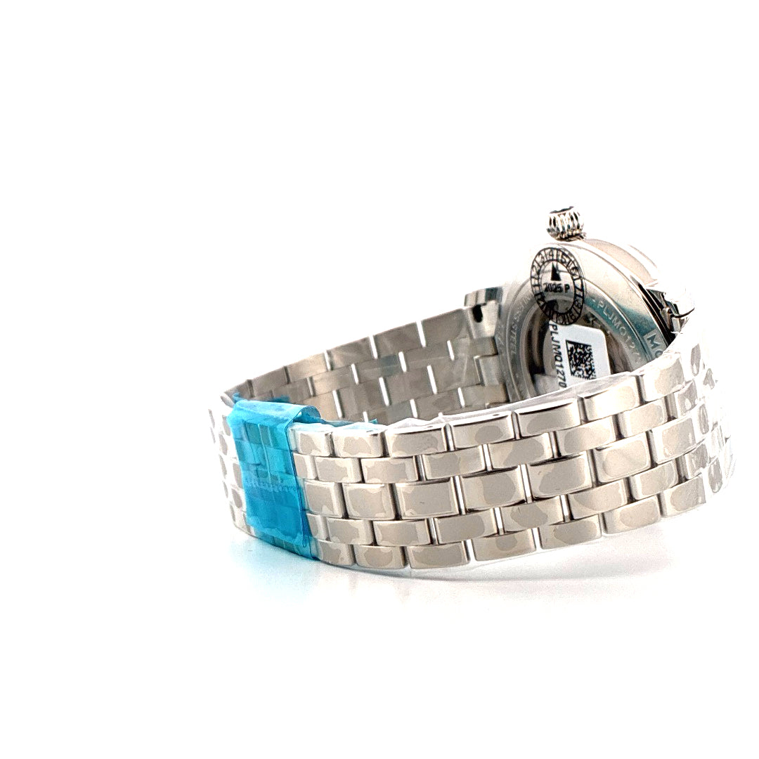 Montblanc Star Legacy 1786 Edelstahl-Armband der ungetragenen Luxusuhr mit blauer Schutzfolie und Detail des Gehäuses