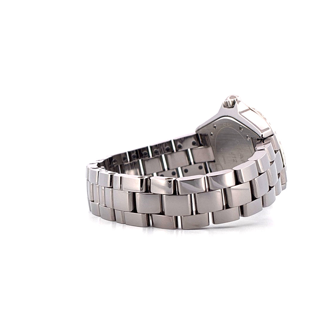 Seitenansicht einer Chanel J12 33mm grey Keramikuhr mit Diamantbesatz und Quarzwerk