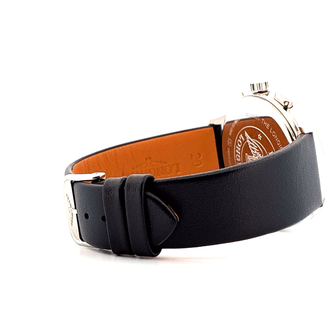 Longines Heritage Classic Automatic Herrenuhr mit schwarzem Lederarmband und polierter Edelstahlschließe