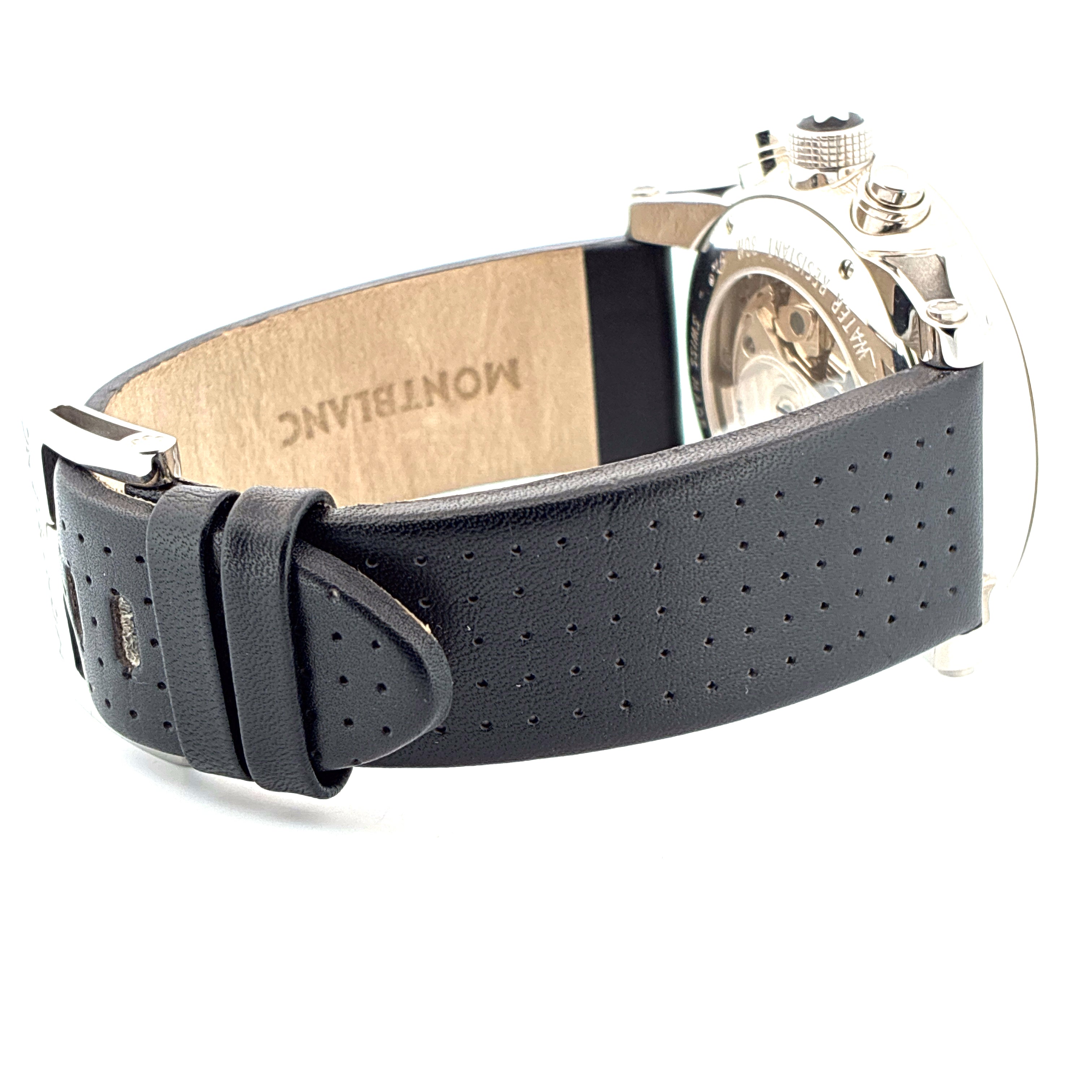 Montblanc Timewalker Chronograph Automatik mit schwarzem perforiertem Lederarmband und Edelstahldetails