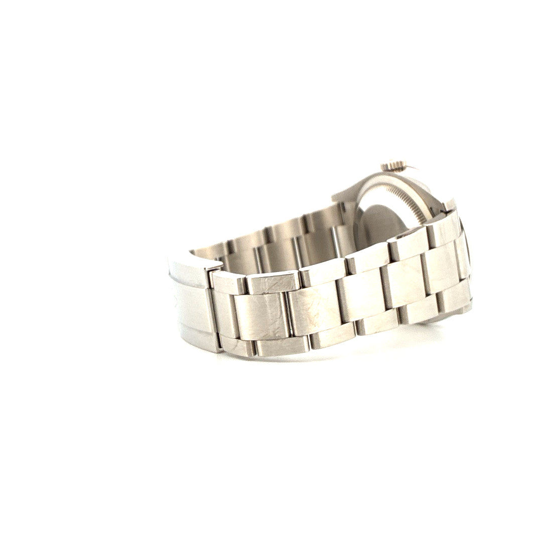 Rolex Oyster Perpetual 36 yellow im Detail, aus Edelstahl, mit silbernem Armband