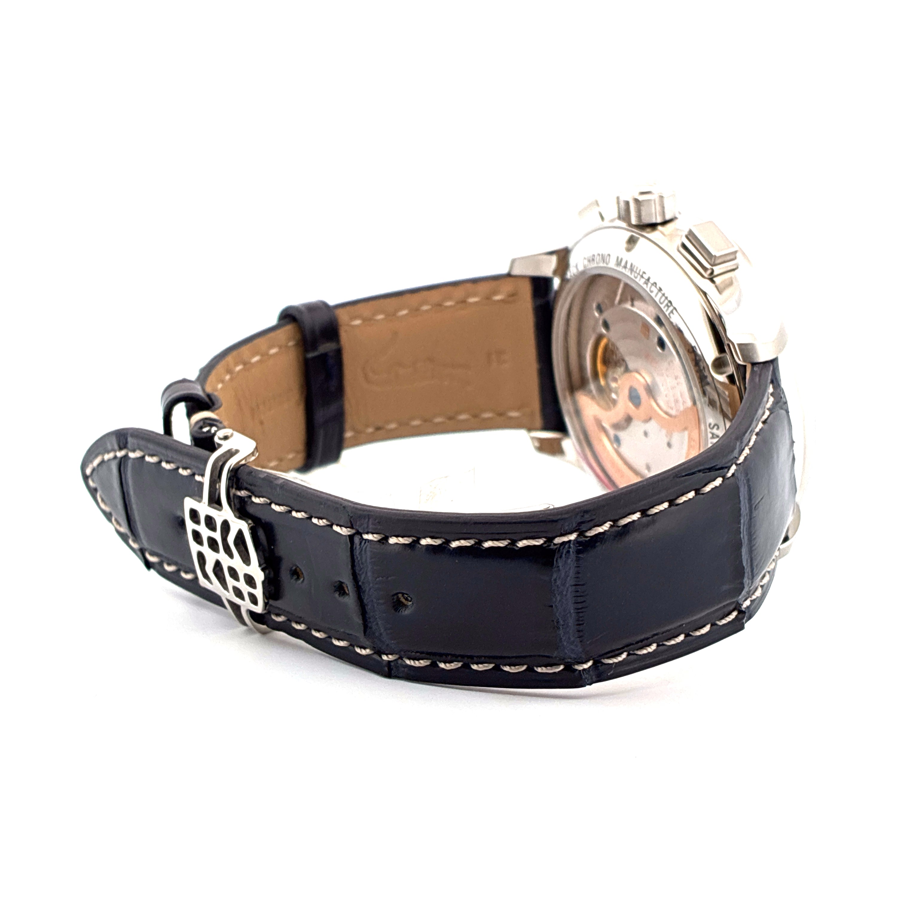 Frederique Constant Manufacture Flyback Chronograph Edelstahl Automatik mit schwarzem Lederarmband