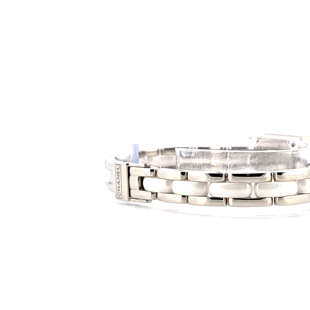 Chanel Première Uhr mit Edelstahl und Keramikarmband und Chanel-Logo auf der Schließe
