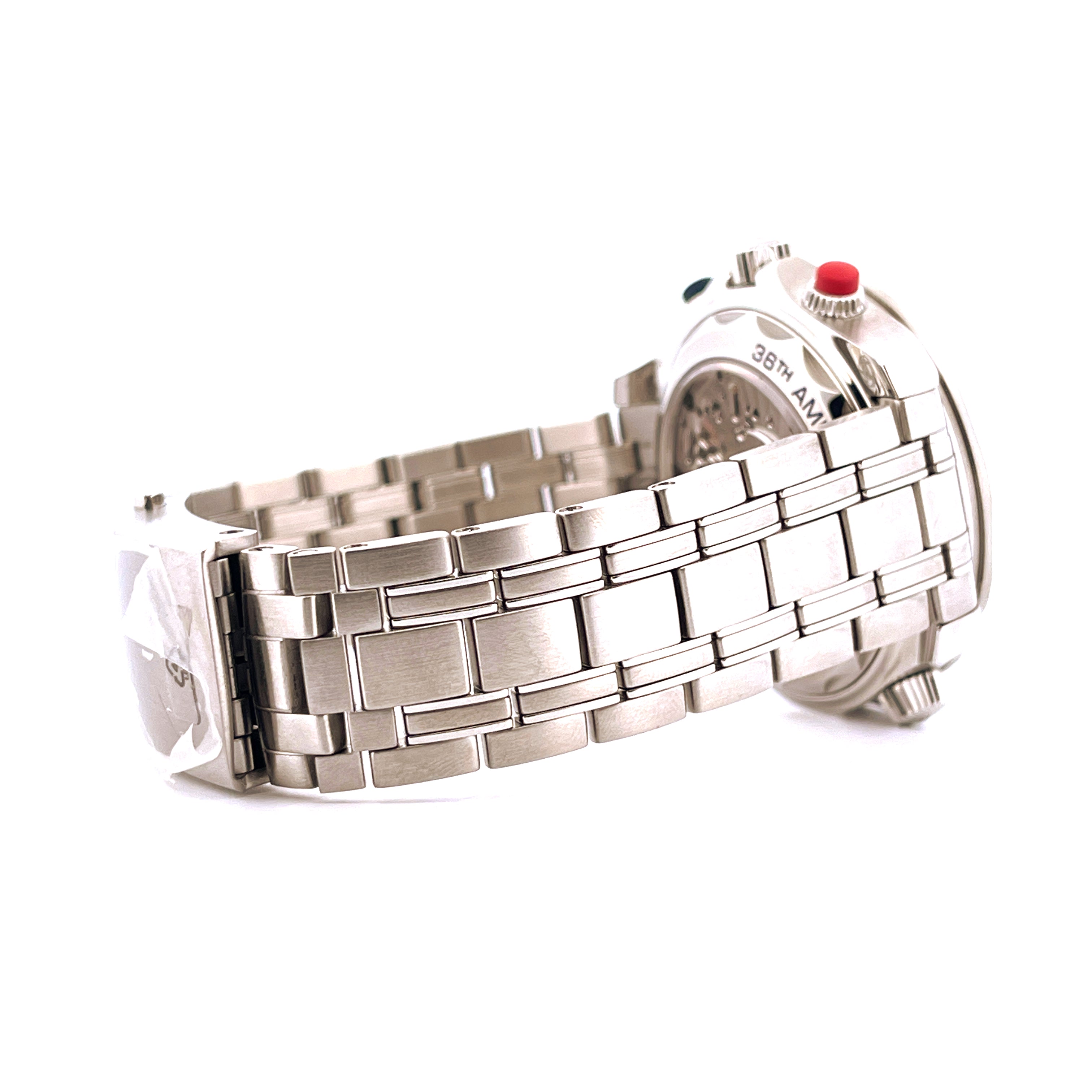 Omega Seamaster 300m America's Cup, Seitenansicht des Stahlarmbands auf weißem Hintergrund