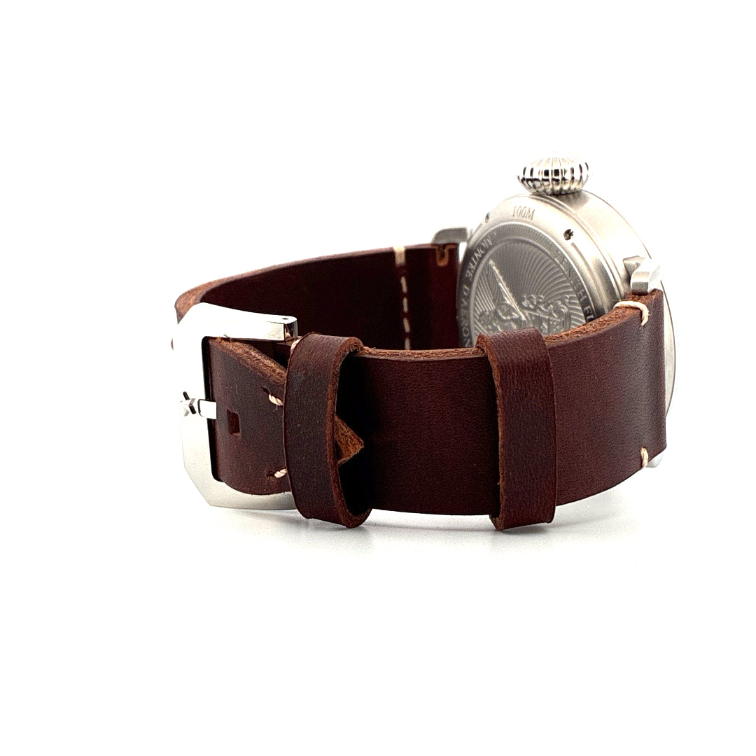 Zenith Type 20 Blueprint aus Edelstahl mit braunem Lederarmband und Silberschließe