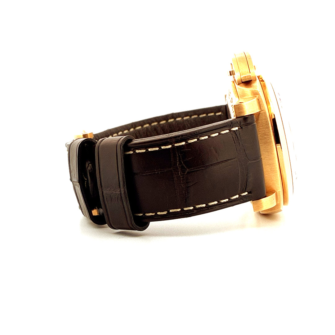 Panerai Luminor 1950 8 Days Gmt Pam 289 Roségold Uhr mit dunkelbraunem Krokodillederband