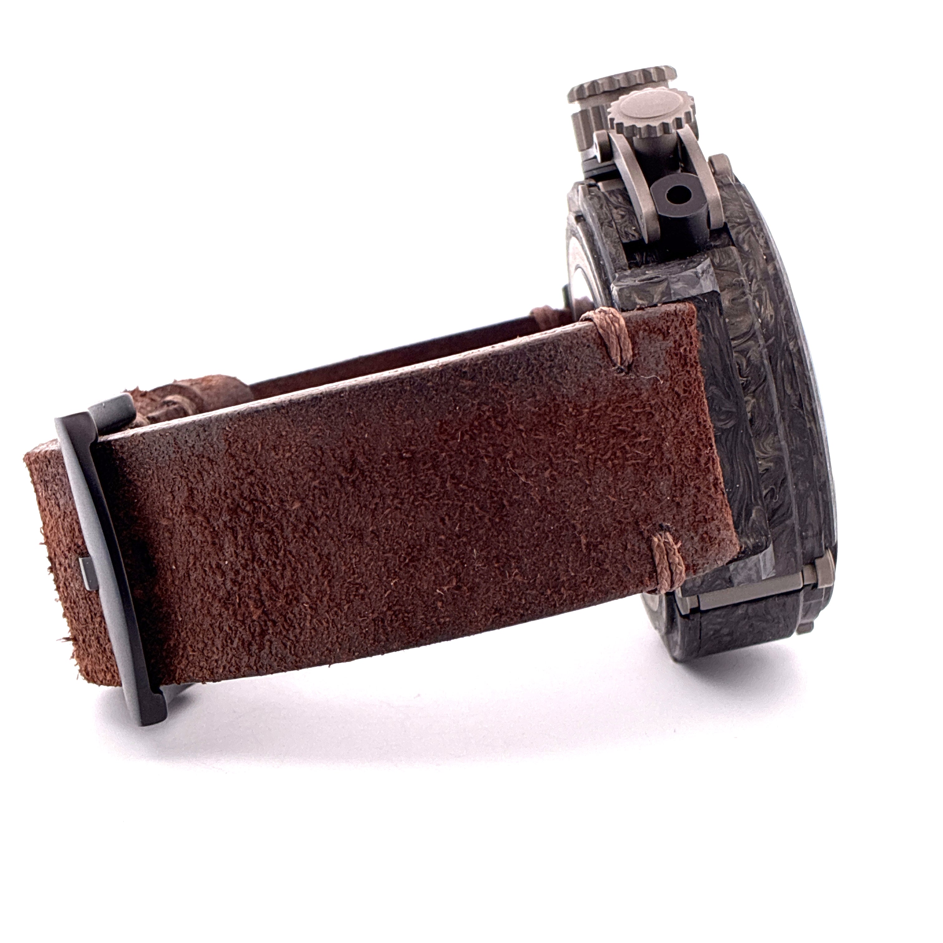 U-Boat Chimera 48mm Carbon Automatik Uhr mit braunem Lederarmband Seitenansicht