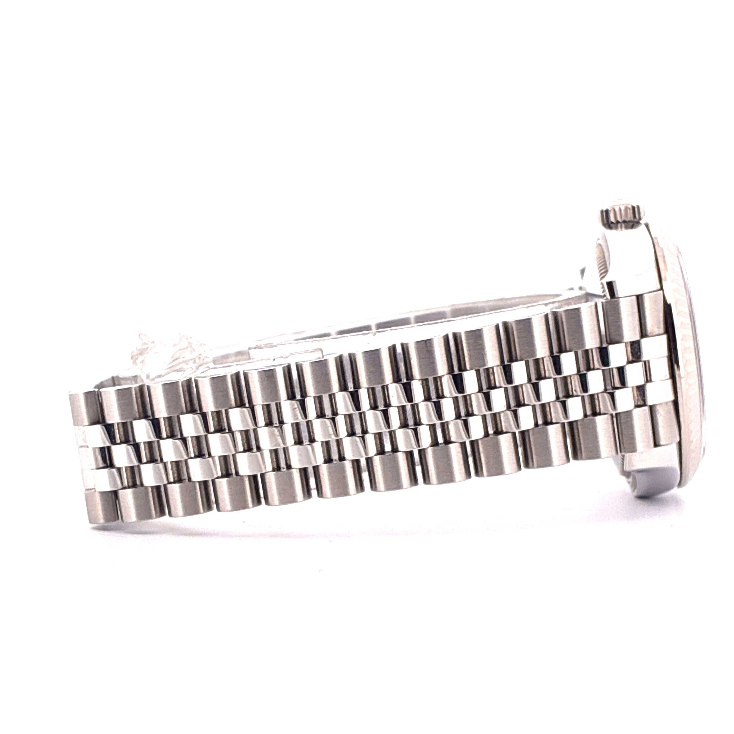 Rolex Datejust 31 Stahl/Weißgold seitliche Ansicht mit charakteristischem Jubilee Armband