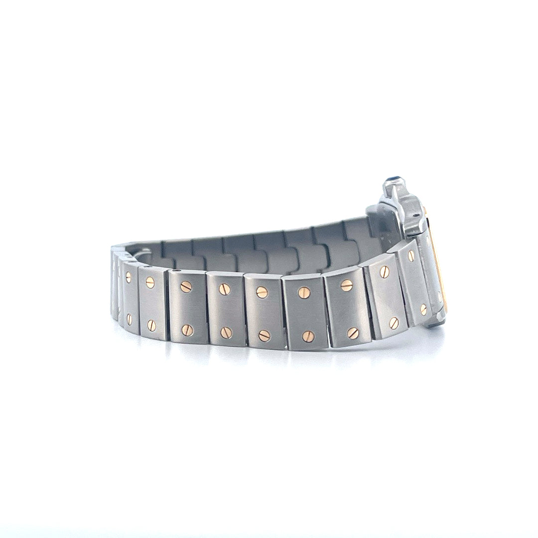 Cartier Santos Galbée Seitenansicht aus Stahl und Gelbgold mit Gliederarmband