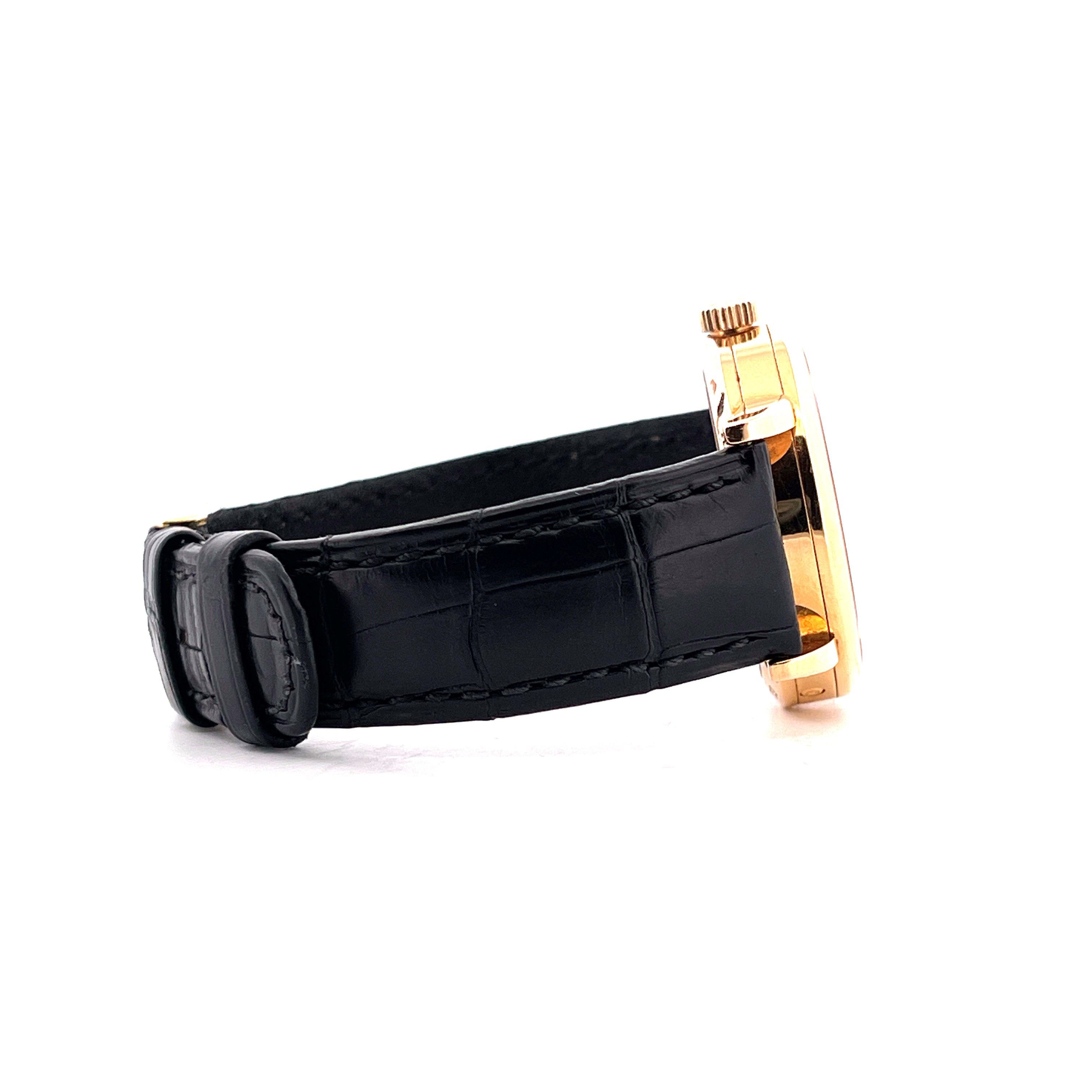 Seitenansicht der A. Lange & Söhne Kleine Lange 1 aus Weißgold mit schwarzem Lederarmband