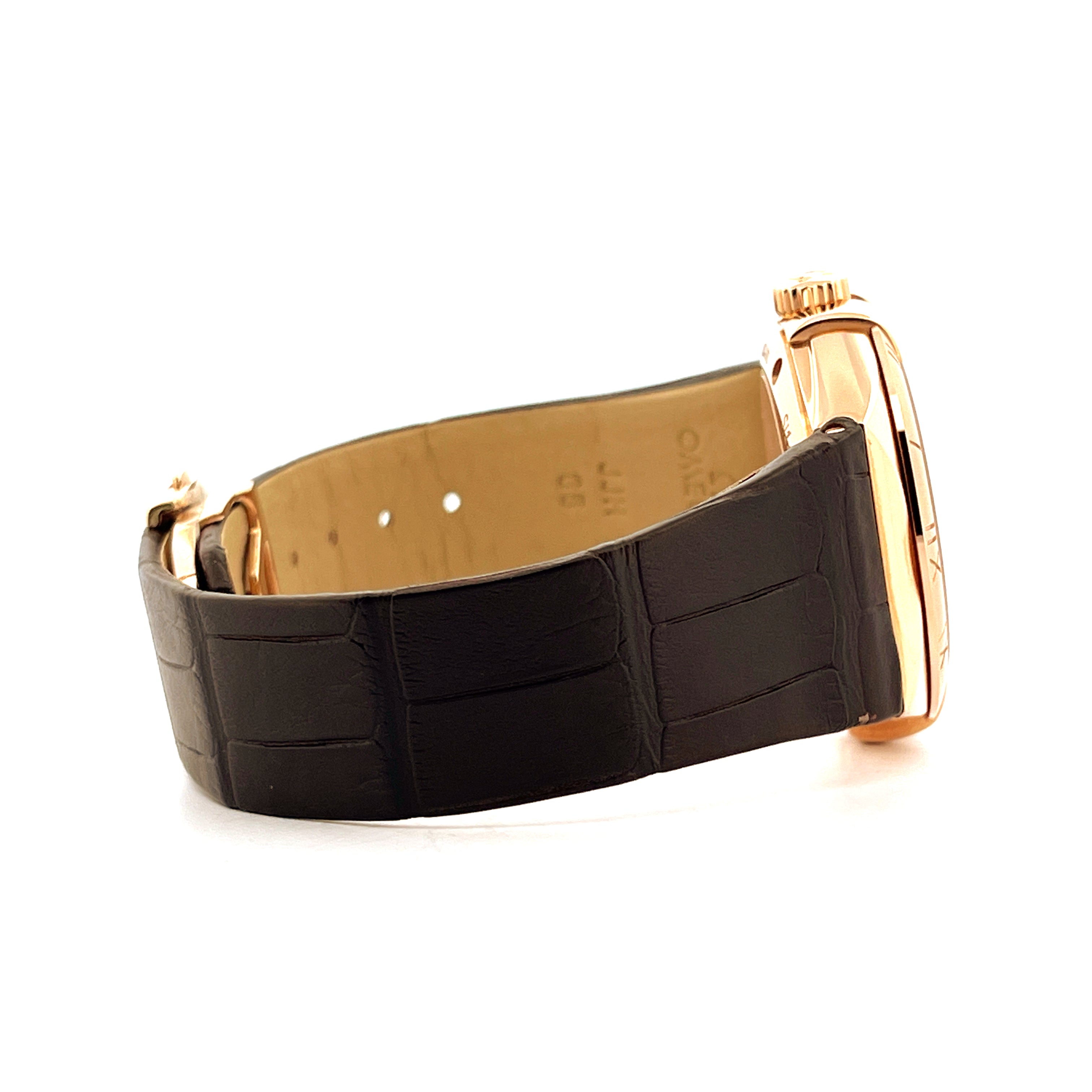 Omega Constellation Limited Edition 1952 in Roségold mit schwarzem Krokodillederarmband Seitenansicht