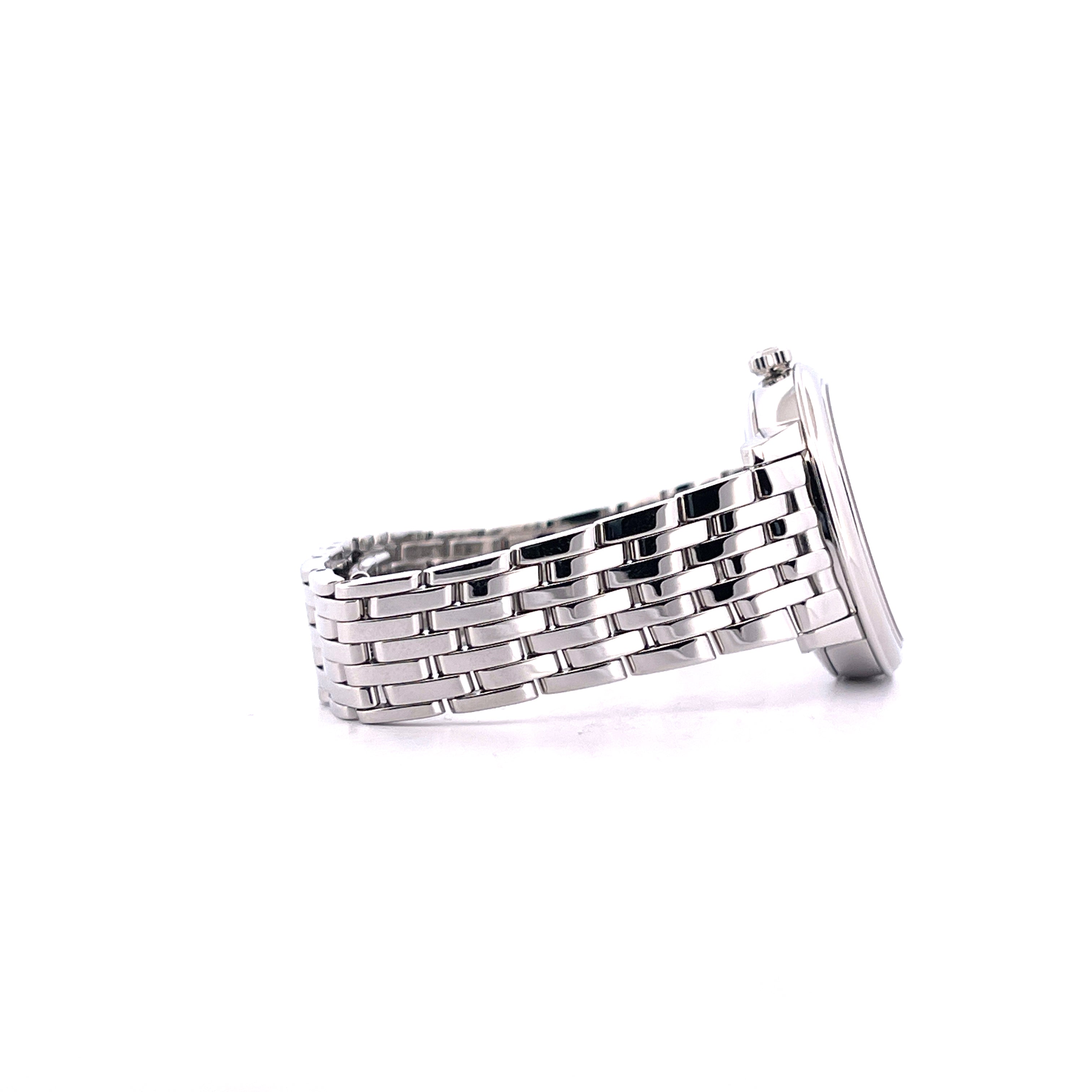 Omega De Ville Prestige Lady Silber Stahlarmband seitliche Ansicht
