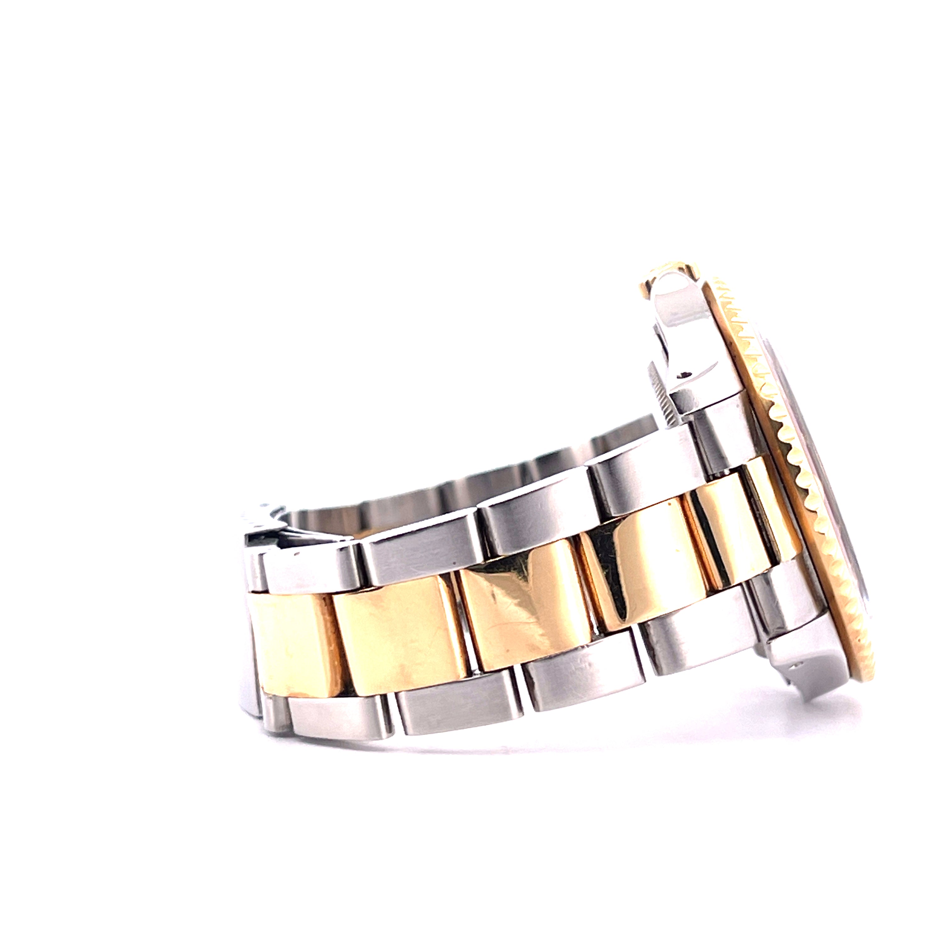 Rolex GMT-Master II Tiger Eye 1992 Seitenansicht des Armbands aus Gold und Stahl