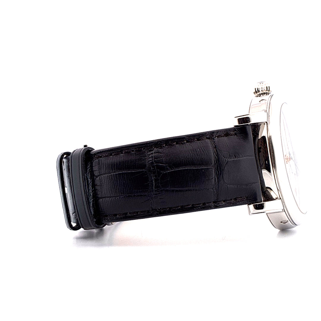 Montblanc Star Roman Quantième Complet "Carpe Diem" in Edelstahl mit schwarzem Krokoband Seitenansicht