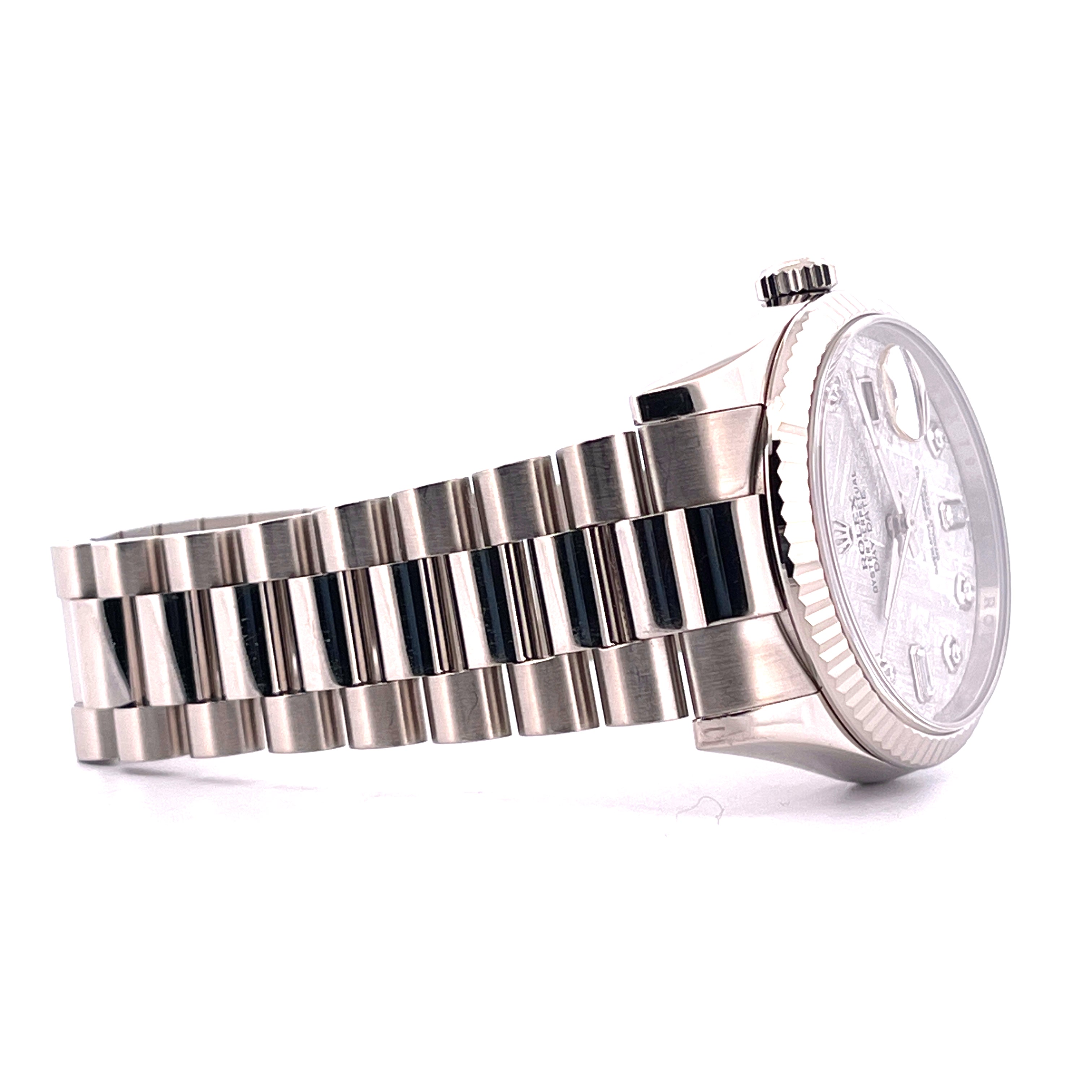 Rolex Day-Date 36 Automatik in Weißgold mit Meteoriten-Zifferblatt und Präsidentenarmband