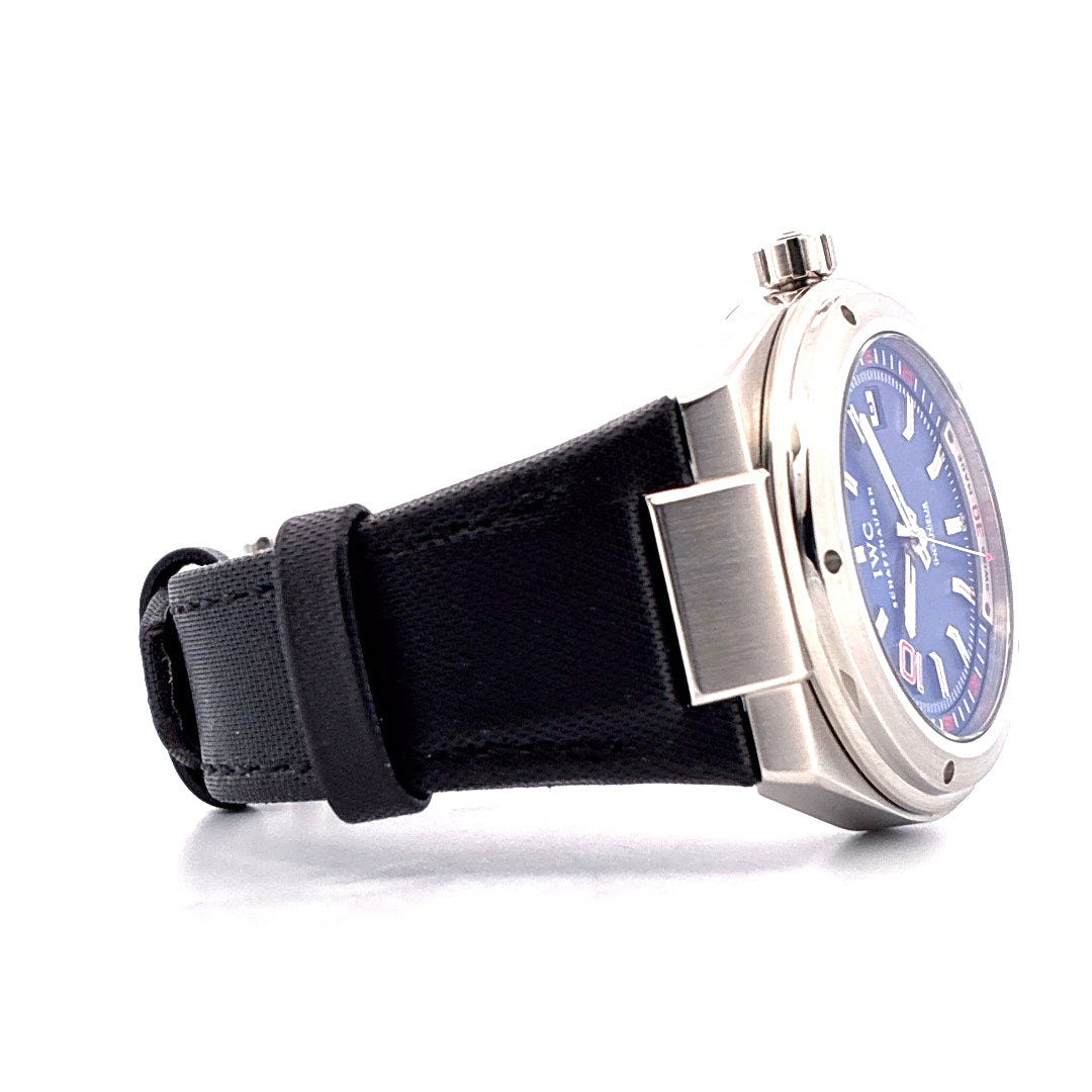 IWC Ingenieur Automatic Zinedine Zidane Limitierte Edition 1000 (Service 2022) (2009) Edelstahl mit blauem Zifferblatt und schwarzem Armband