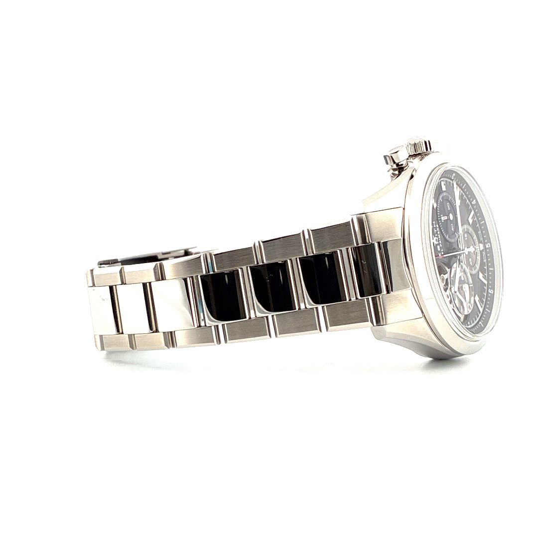 Seitenansicht der Zenith Chronomaster Open Automatic 39.5 mm (2024) aus Edelstahl mit schwarzem Zifferblatt
