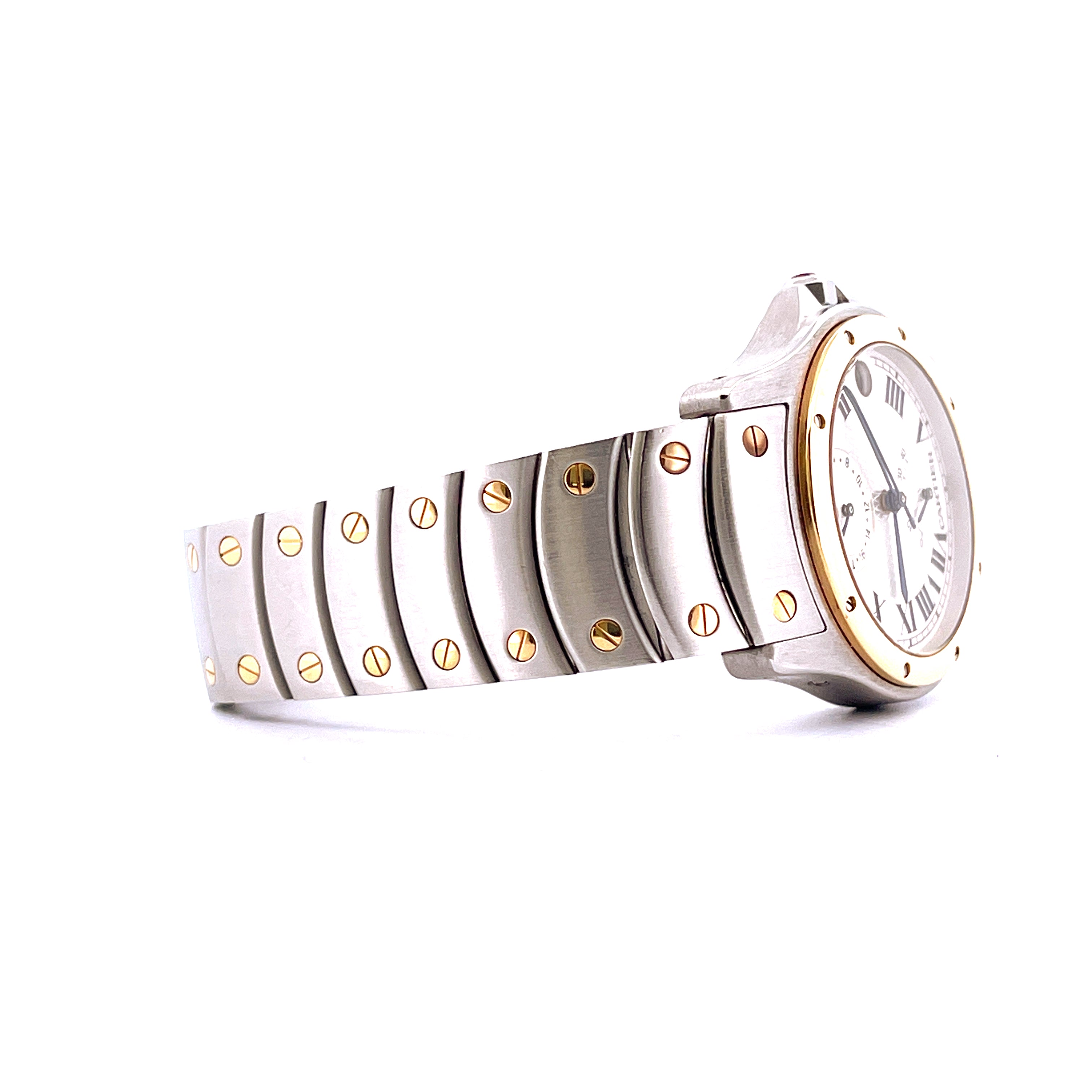 Cartier Santos Ronde 150th Automatic von 1997, Stahl-Gold-Gehäuse und Armband, weißes Zifferblatt