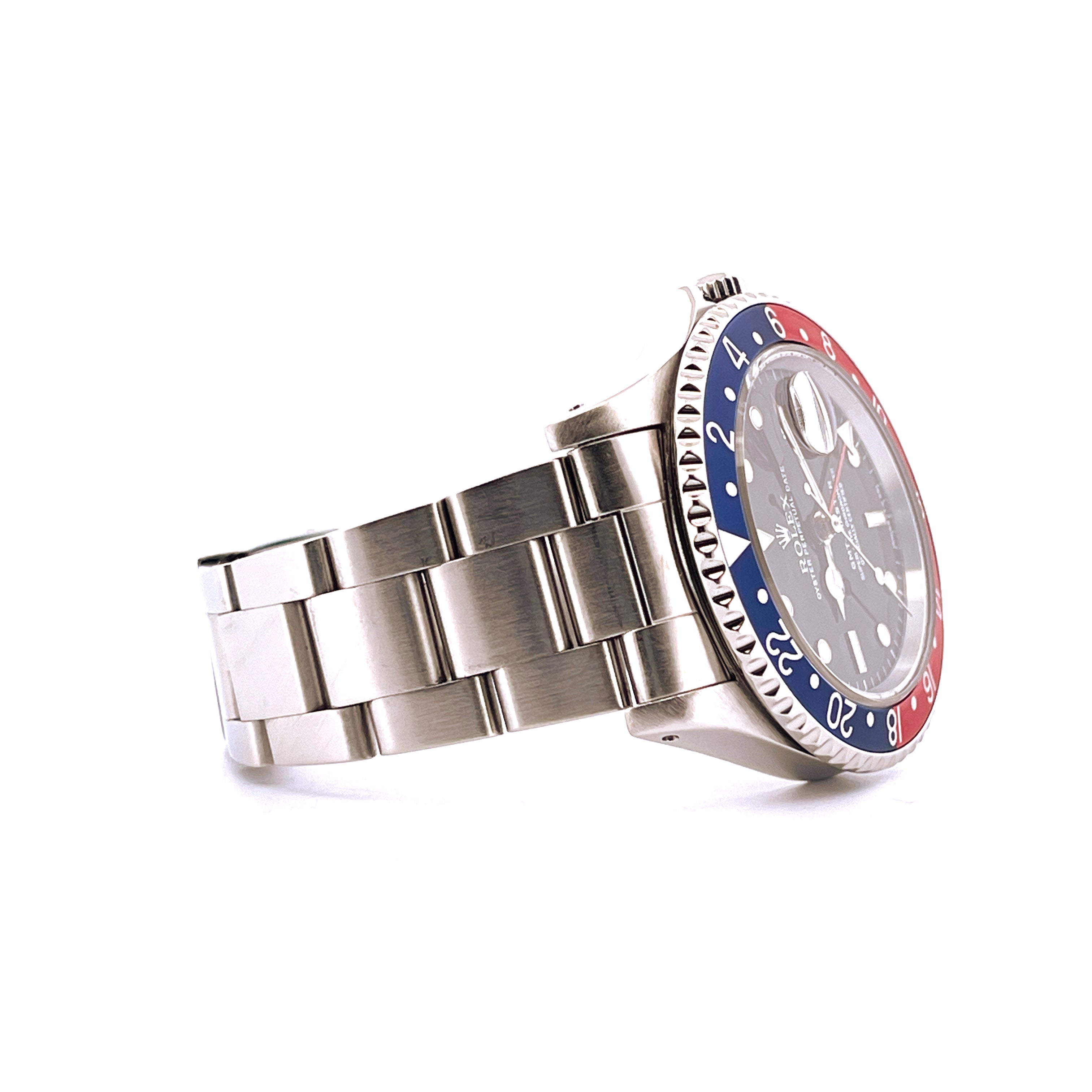 Rolex GMT-Master Ref. 16700 Oyster, Stahl, Rot-Blaue Lünette, Stahlband, Seitenansicht