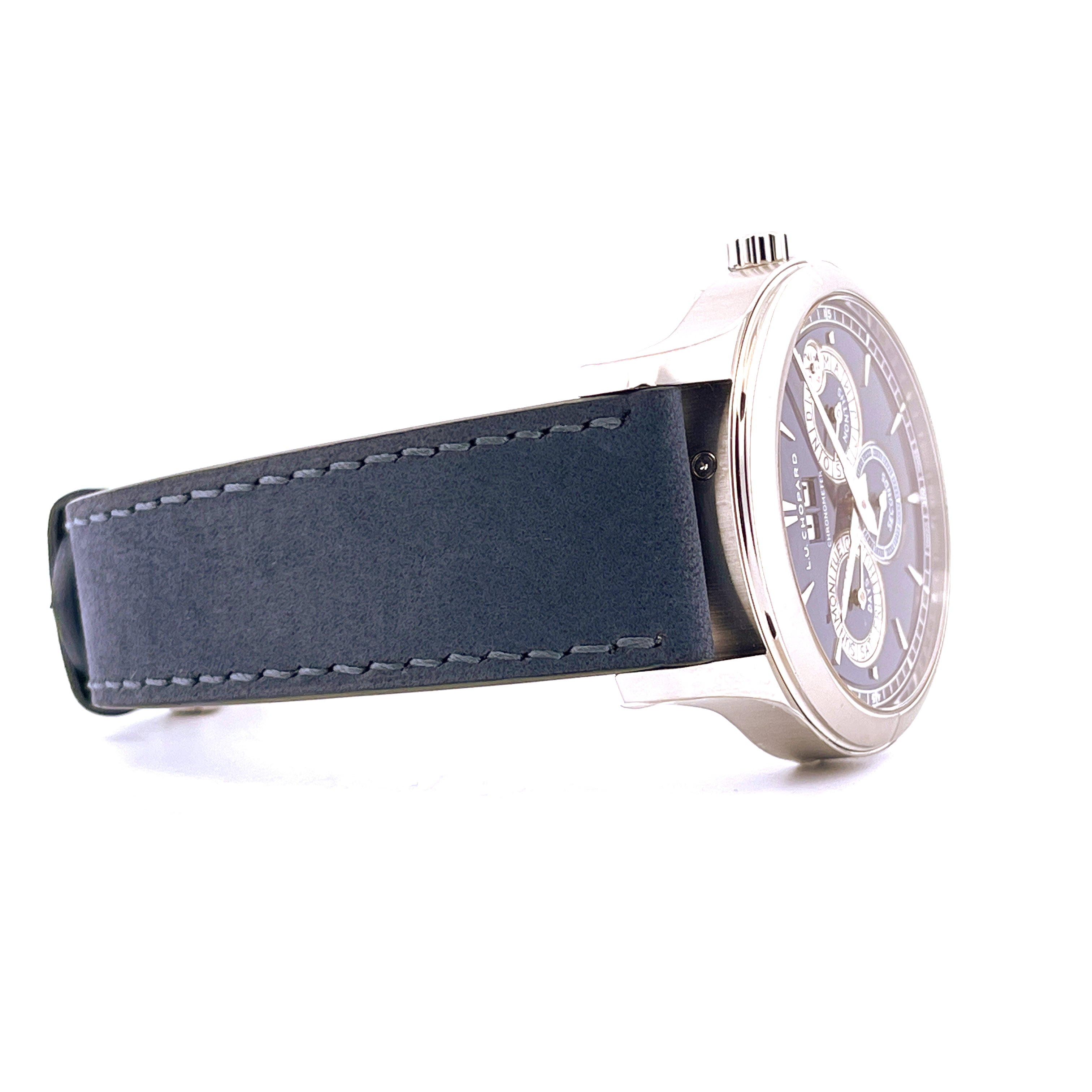 Chopard L.u.c. Perpetual Twin 43mm Edelstahl Automatik mit blauem Zifferblatt und dunkelblauem Lederarmband