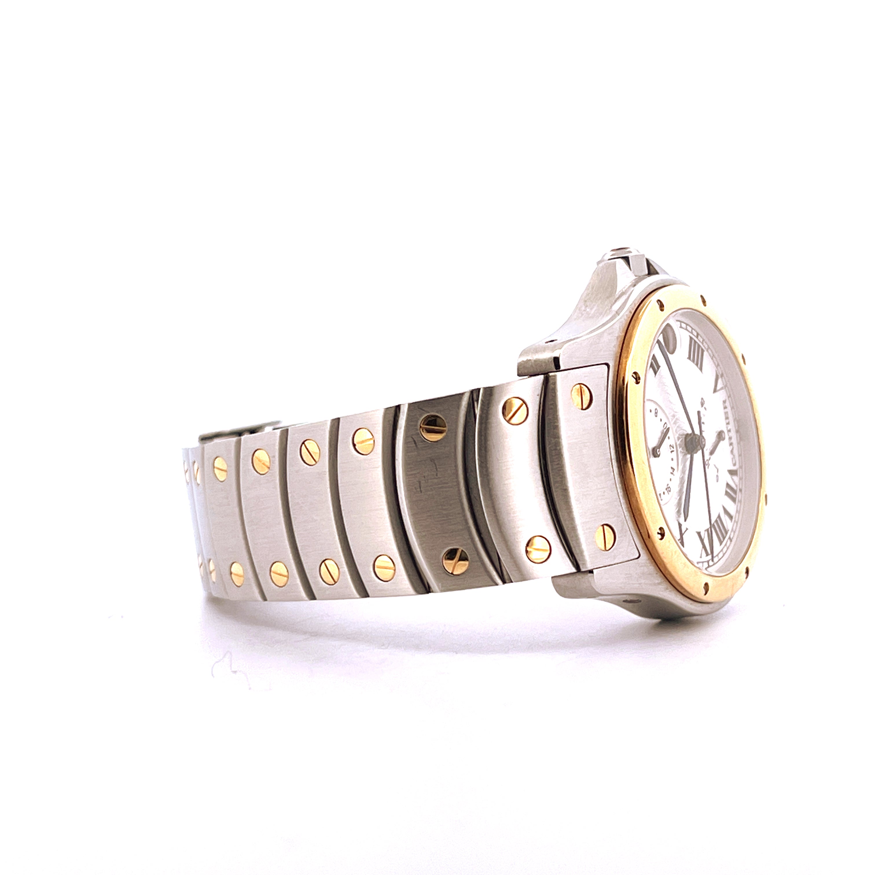 Cartier Santos Ronde 150th Automatic 1997 Stahl Gold Uhr mit Edelstahlarmband von der Seite