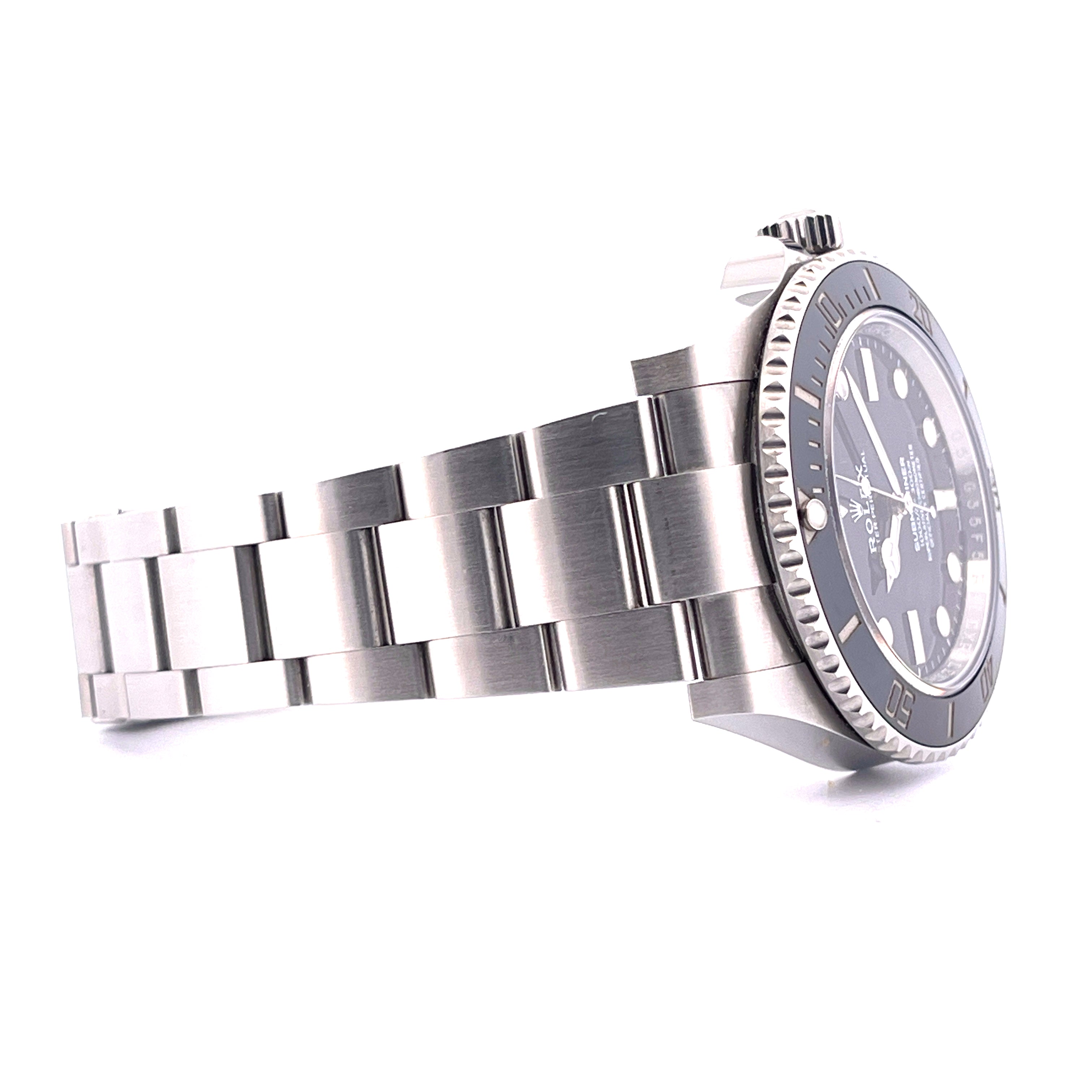 Rolex Submariner No Date 124060 Stahl Gehäuse mit Edelstahlband von links oben