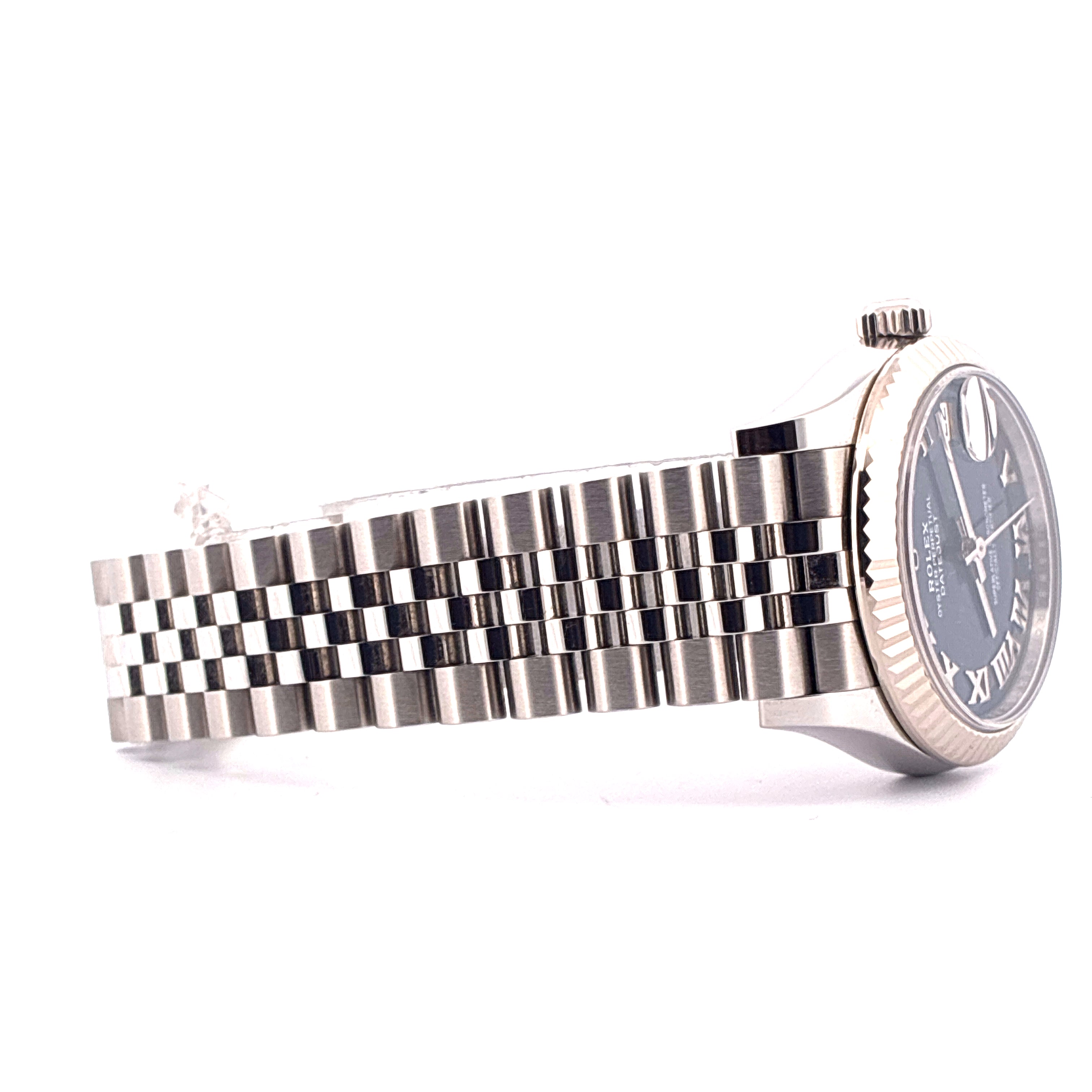 Rolex Datejust 31 Stahl Weißgold blaues Zifferblatt Automatik Armband im Seitenprofil