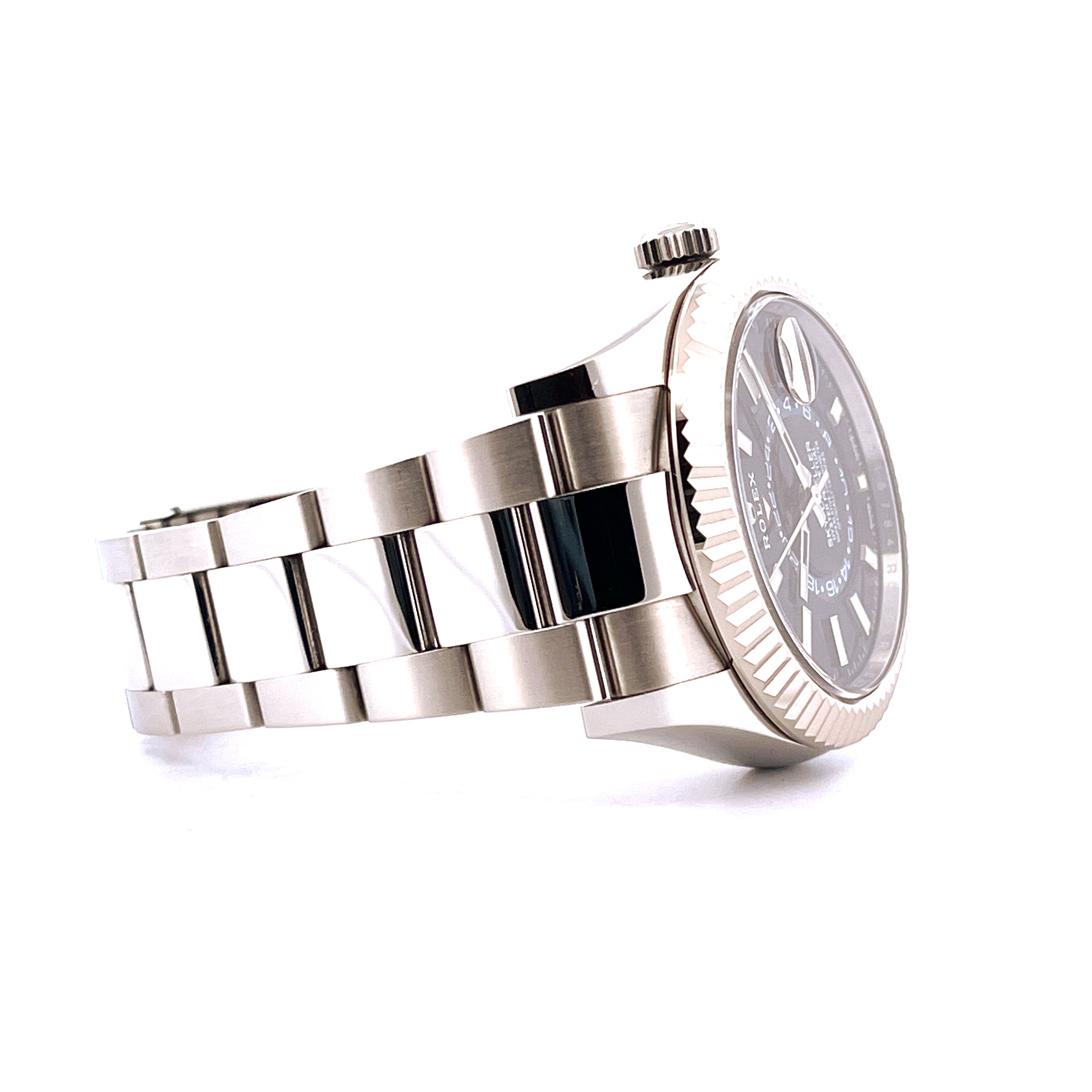 Rolex Sky-Dweller 42 mm Stahl/Weißgold Automatik mit blauem Zifferblatt im Detail