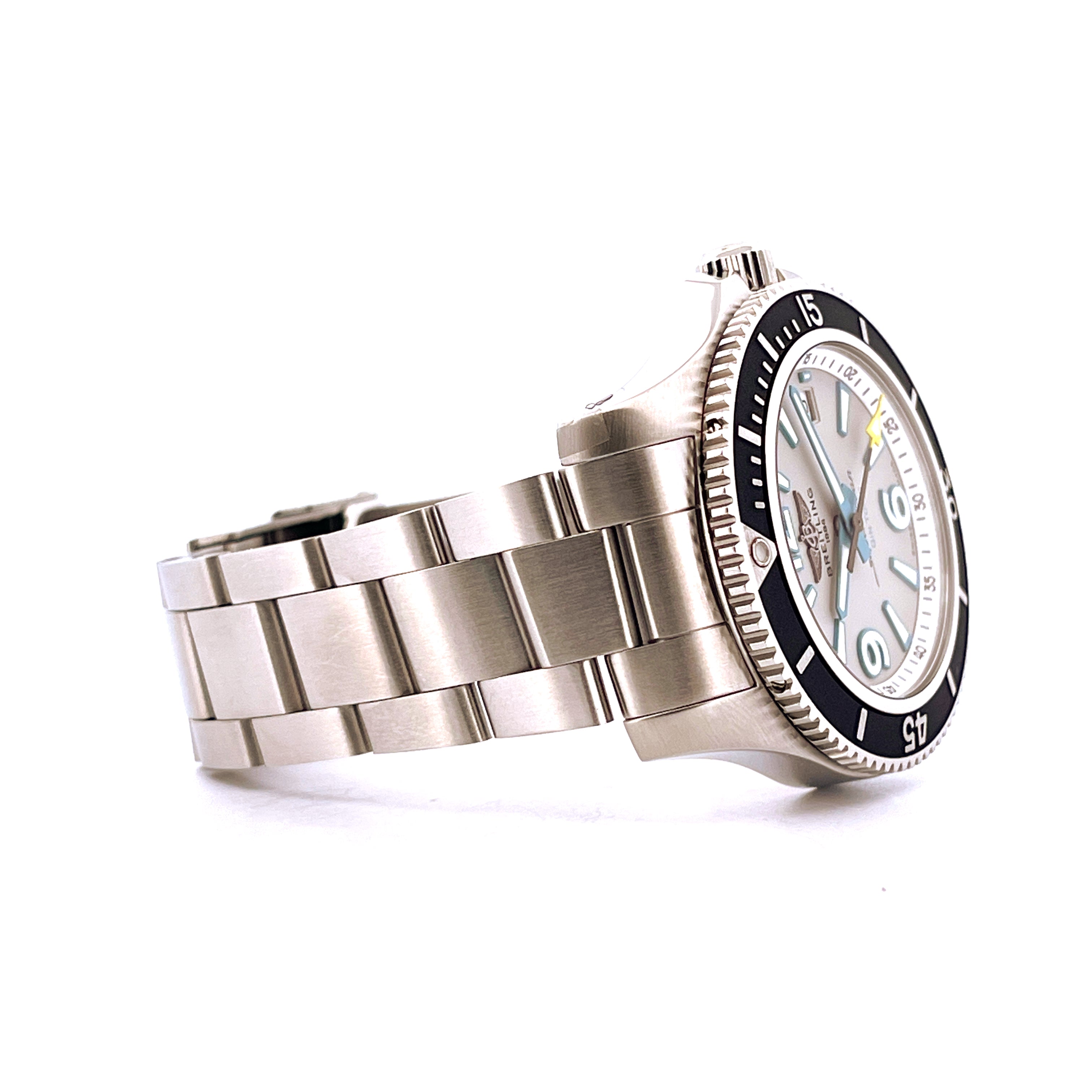 Breitling Superocean 42 Gin&Tonic Automatik-Uhr aus Stahl mit silbernem Zifferblatt und schwarzer Lünette