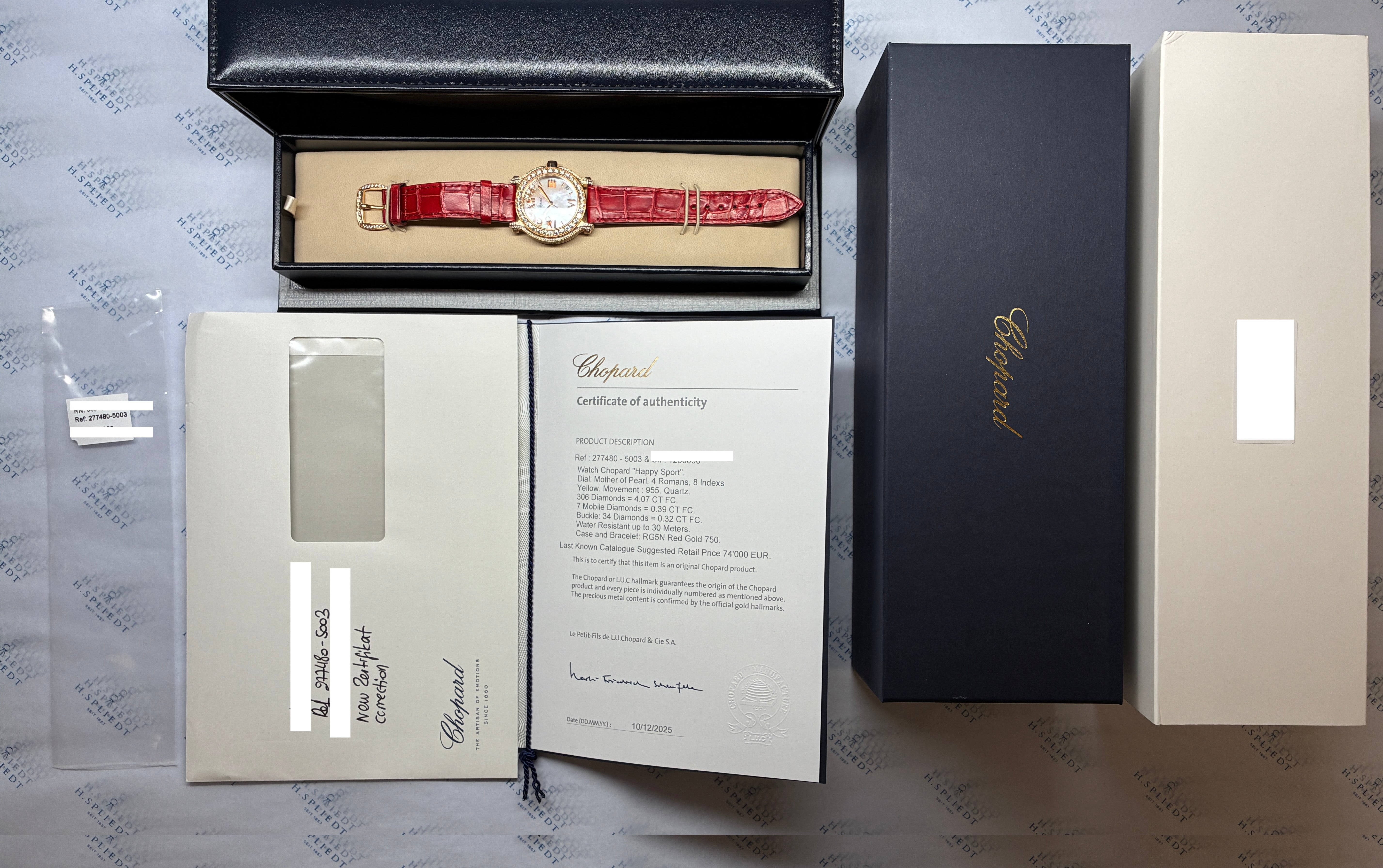 Happy Sport Quarz / MOP Dial / Diamonds / Red Gold / very rare / Box / Certificate of authenticity / Retail price EUR 74.000,00