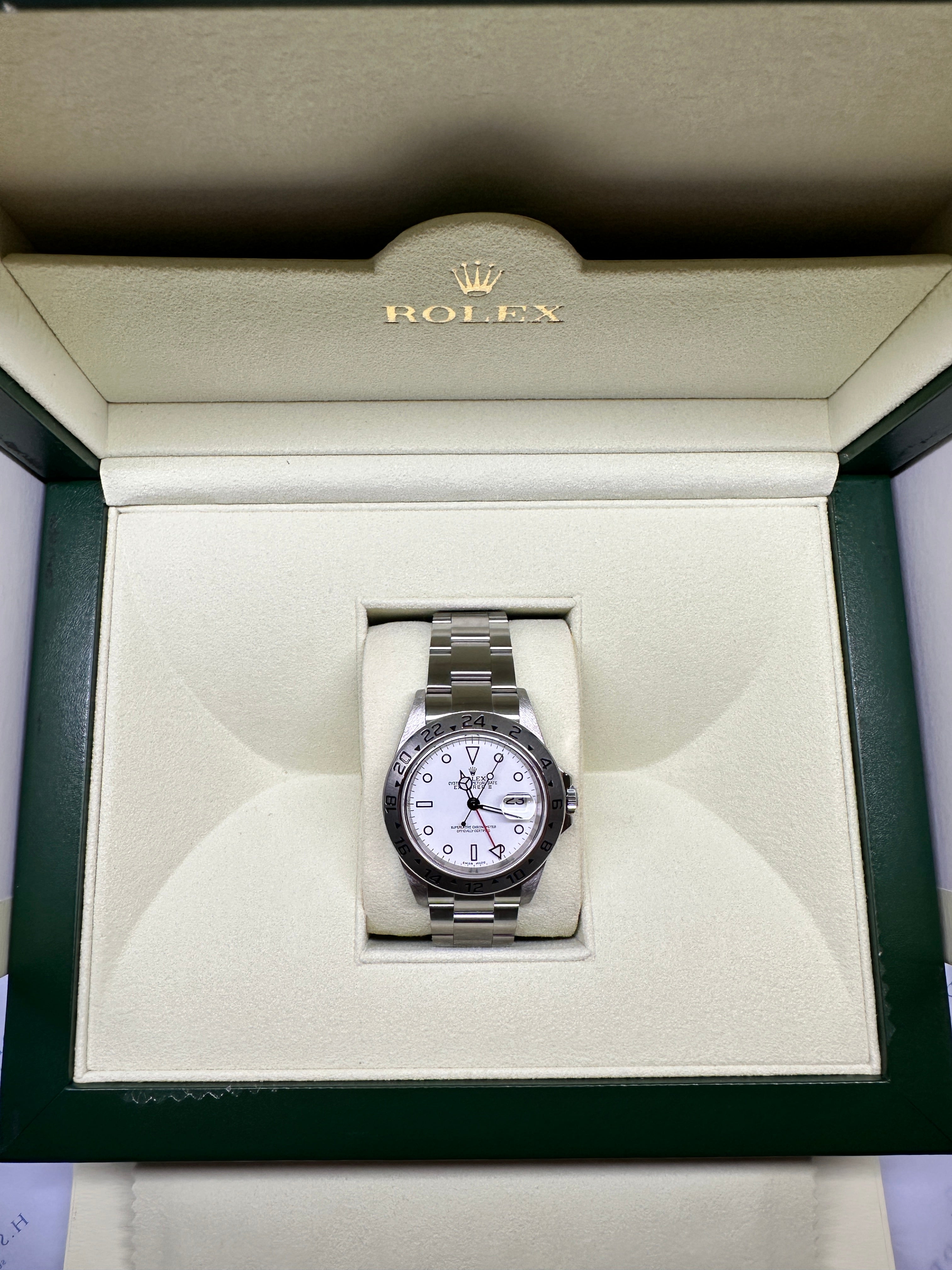 Rolex White Polar Dial 16570T Automatik Uhr in Stahl im Karton von 2005 mit zwei Zeigern und einem Dreieck