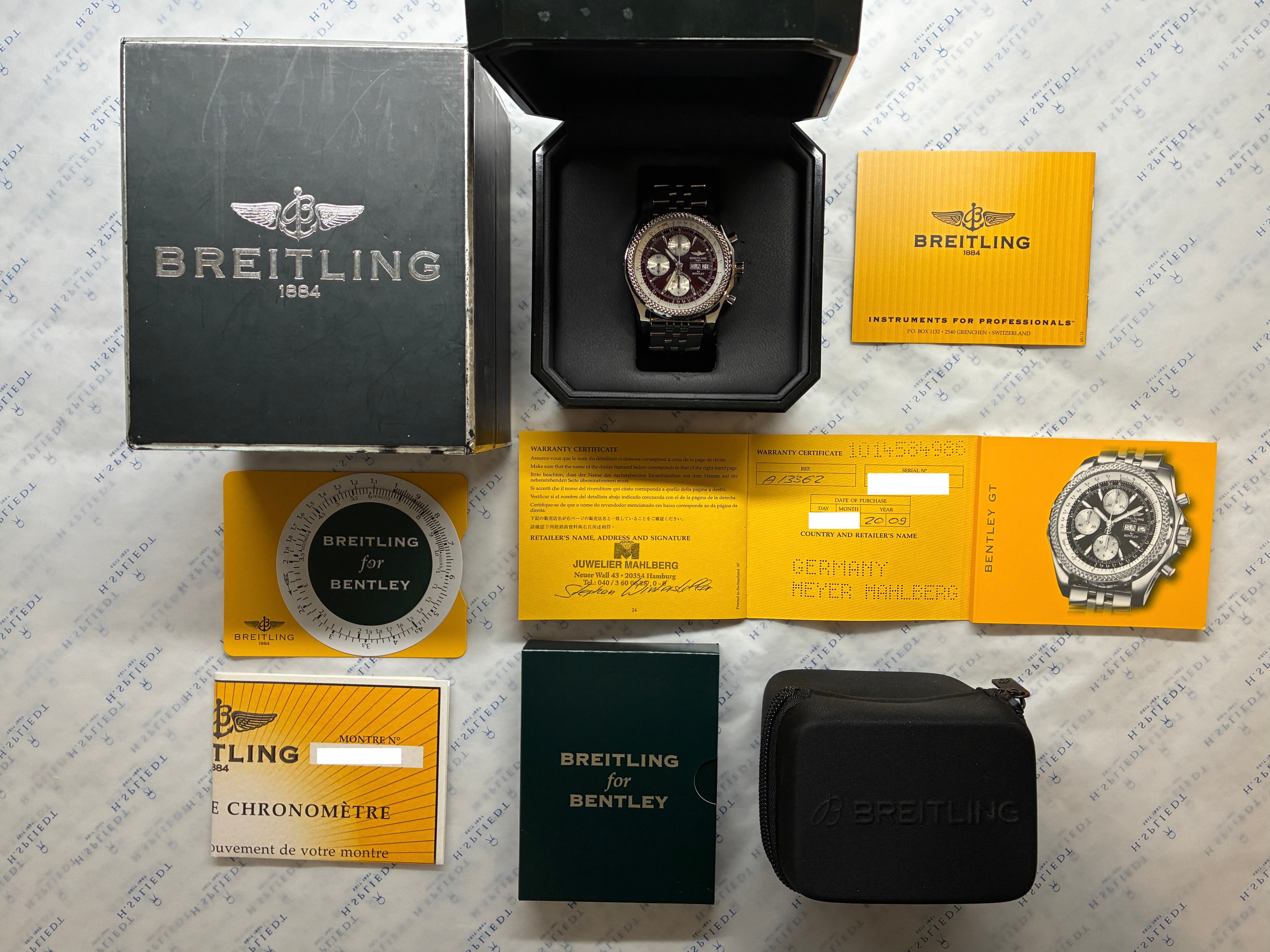 Bentley GT / very rare / red dial / Breitling Service 2026 / Full-Set / 2009