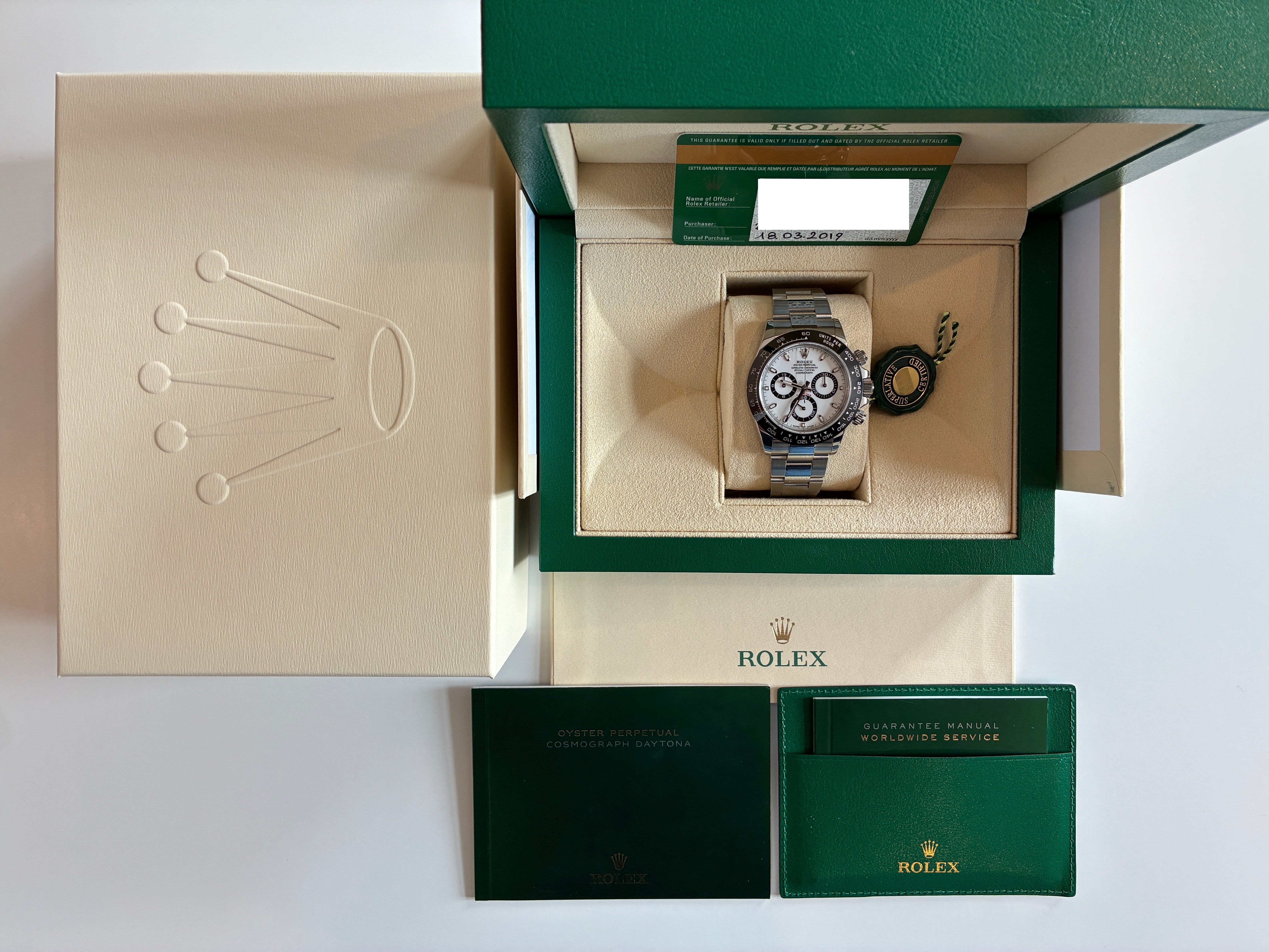 Rolex Daytona Panda Stahl Automatik mit Box und Papieren von 2019 in sehr gutem Zustand