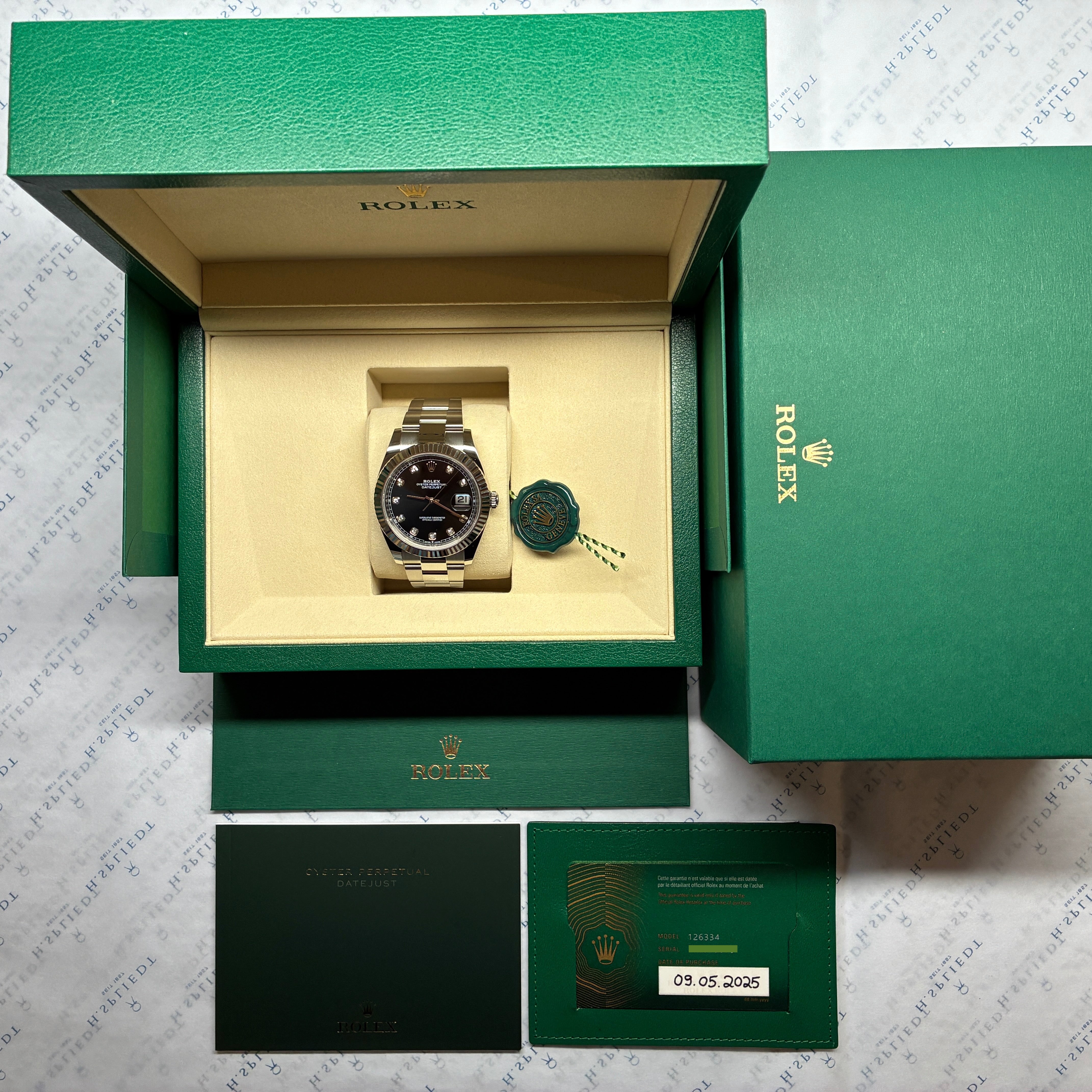 Rolex Datejust 41 Stahl mit Diamanten, ungetragen, im Full-Set
