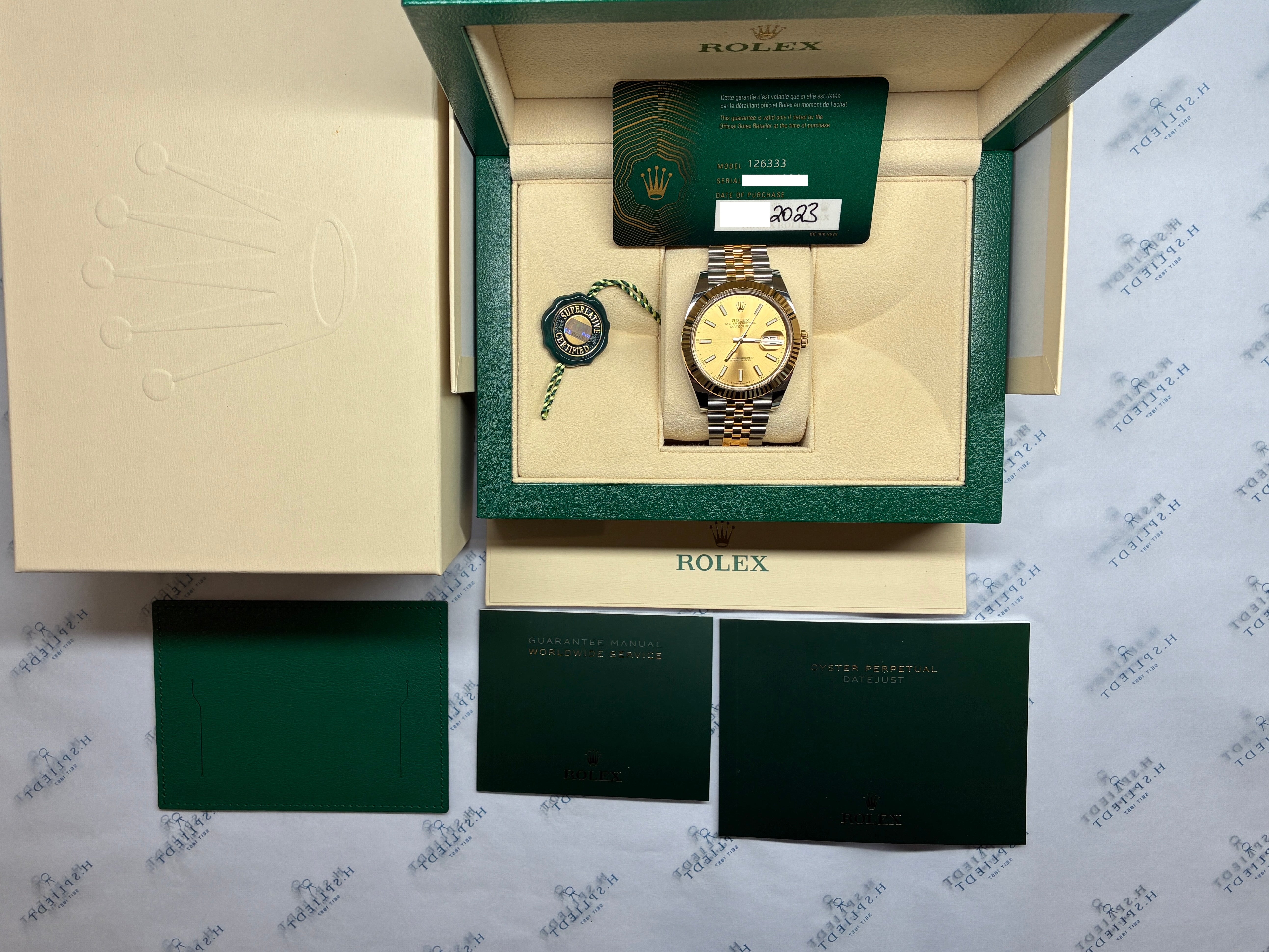 Rolex Datejust 41 Bicolor 2023 in der originalen Box mit Papieren im Blickfeld